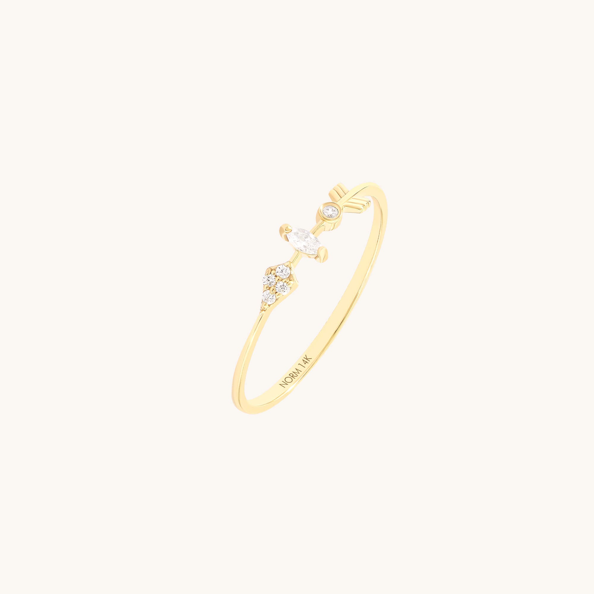 Solid Yellow Gold Marquise Arrow Ring