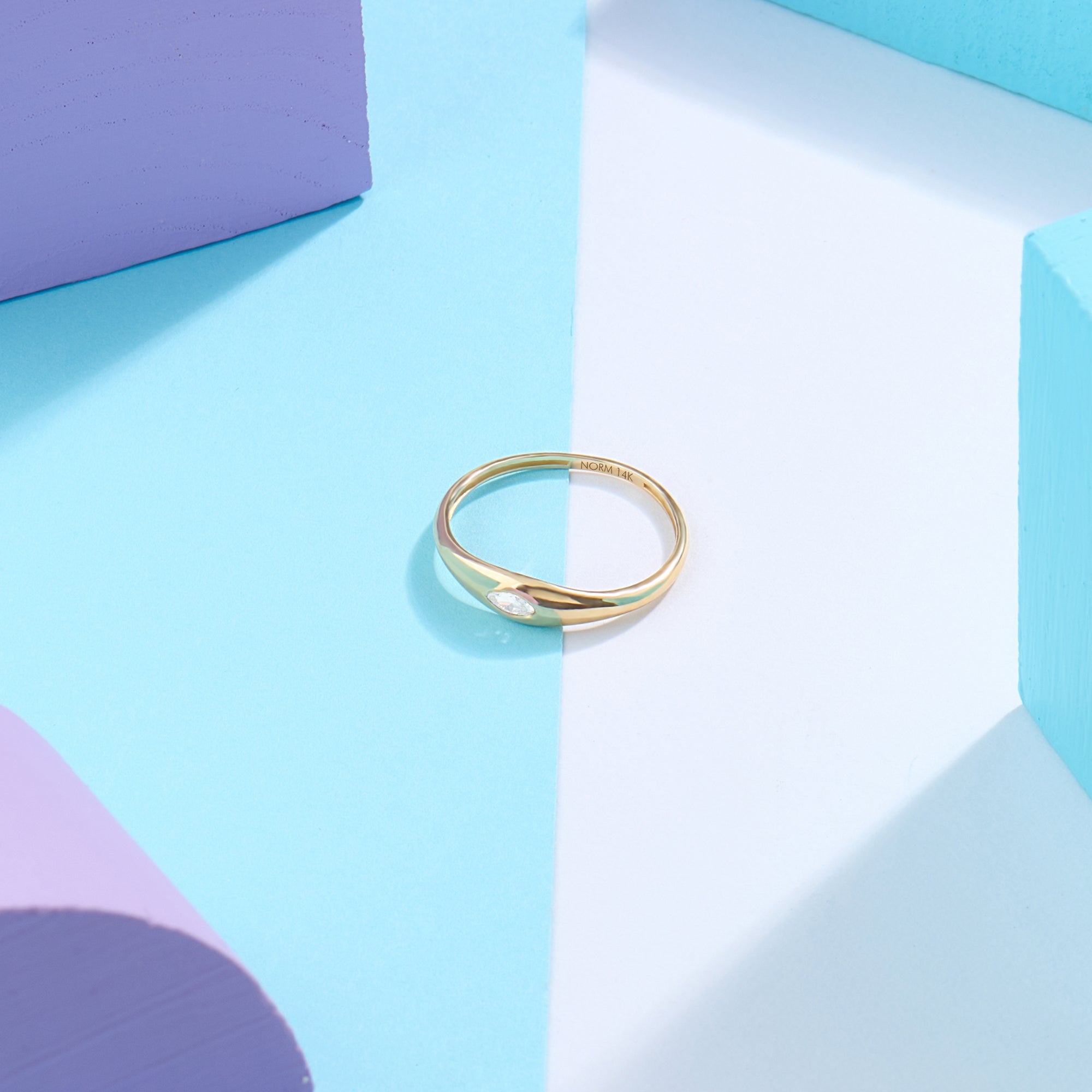 14K Solid Yellow Gold Minimalist Marquise Dome Signet Ring