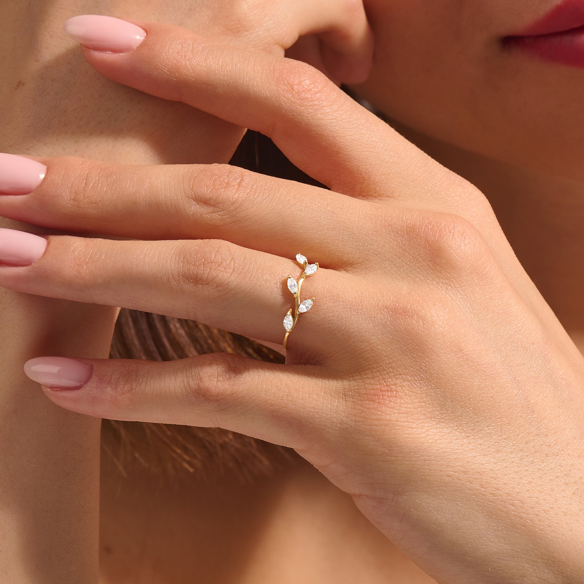 0.24 ctw Marquise Cut Diamonds Leaf Stacking Ring in 14k Real Gold