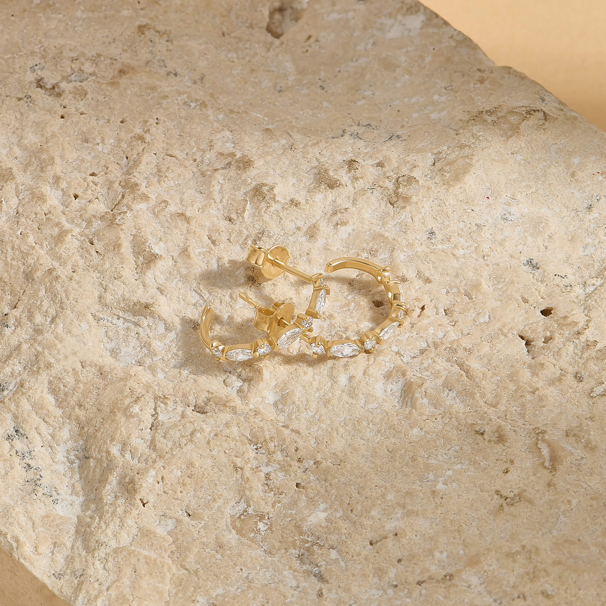 Marquise Huggie Earrings in 14K Gold