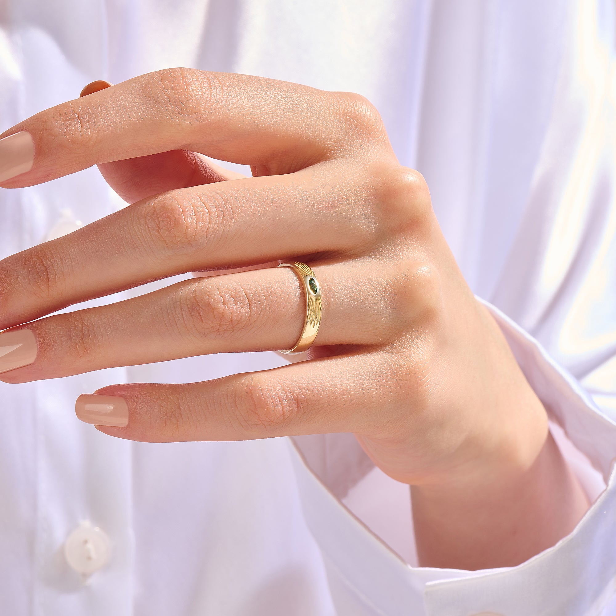 Solid 14K Gold Marquise Emerald Solitaire 3.20mm Wedding Band Ring