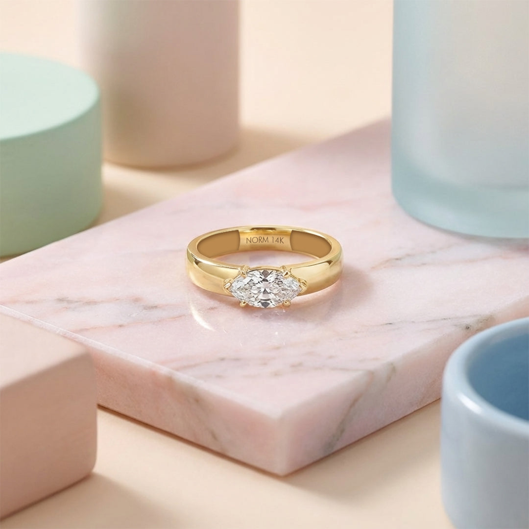 Moissanite Marquise Bold Band Ring in Gold