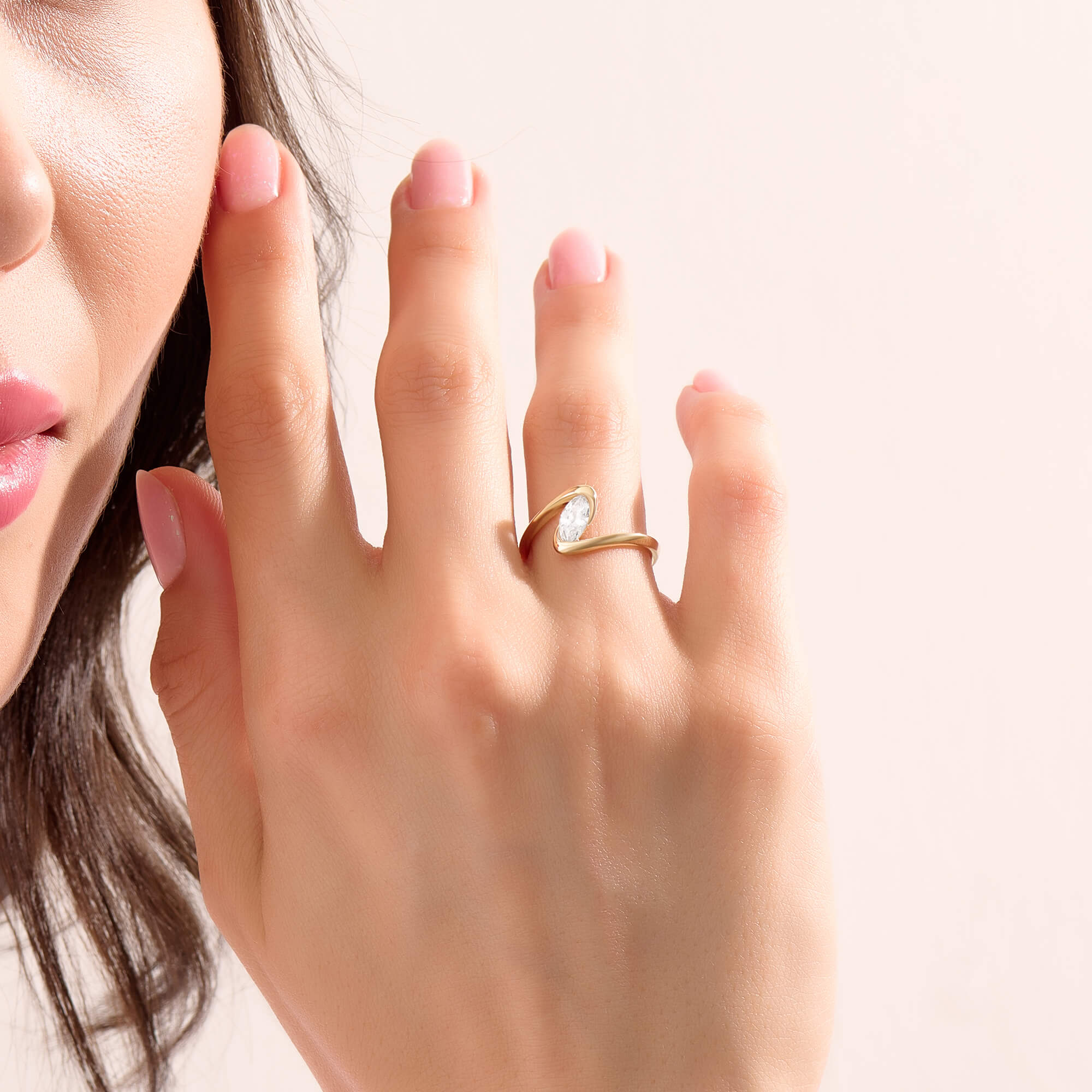 Women's Marquise Moissanite Solitaire Bypass Ring in Solid Gold