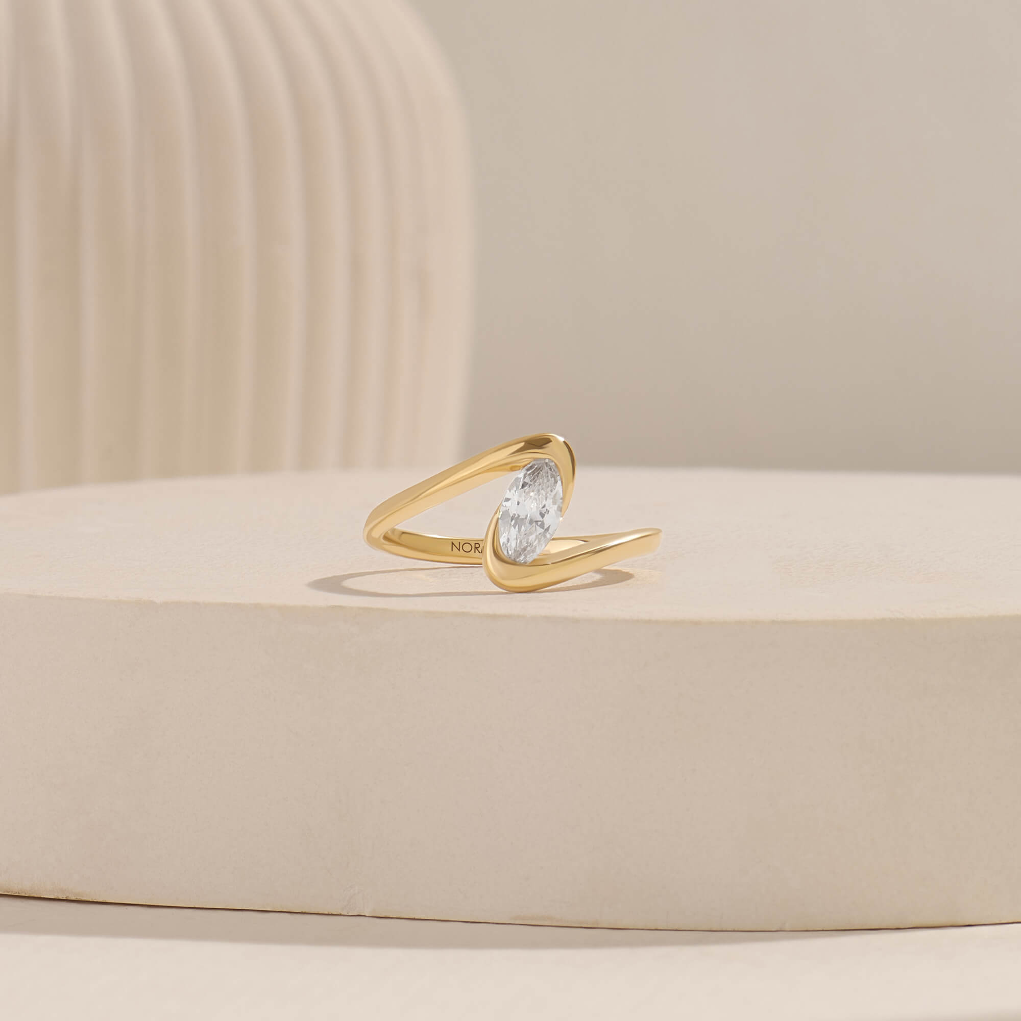 Marquise Solitaire Bypass Ring with Moissanite in Solid Gold