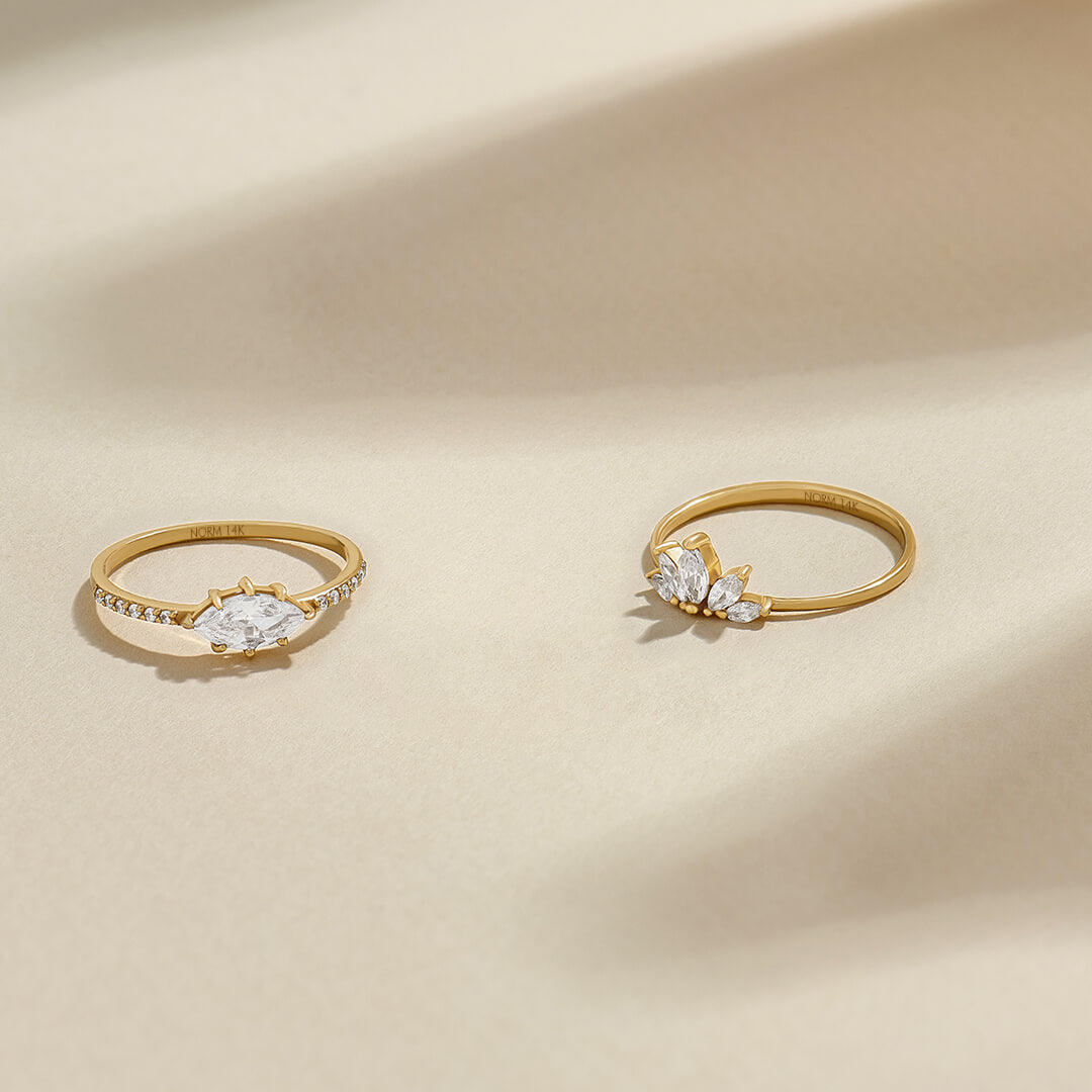 Marquise Royal Ring and Marquise East West Ring in 14k Real Gold