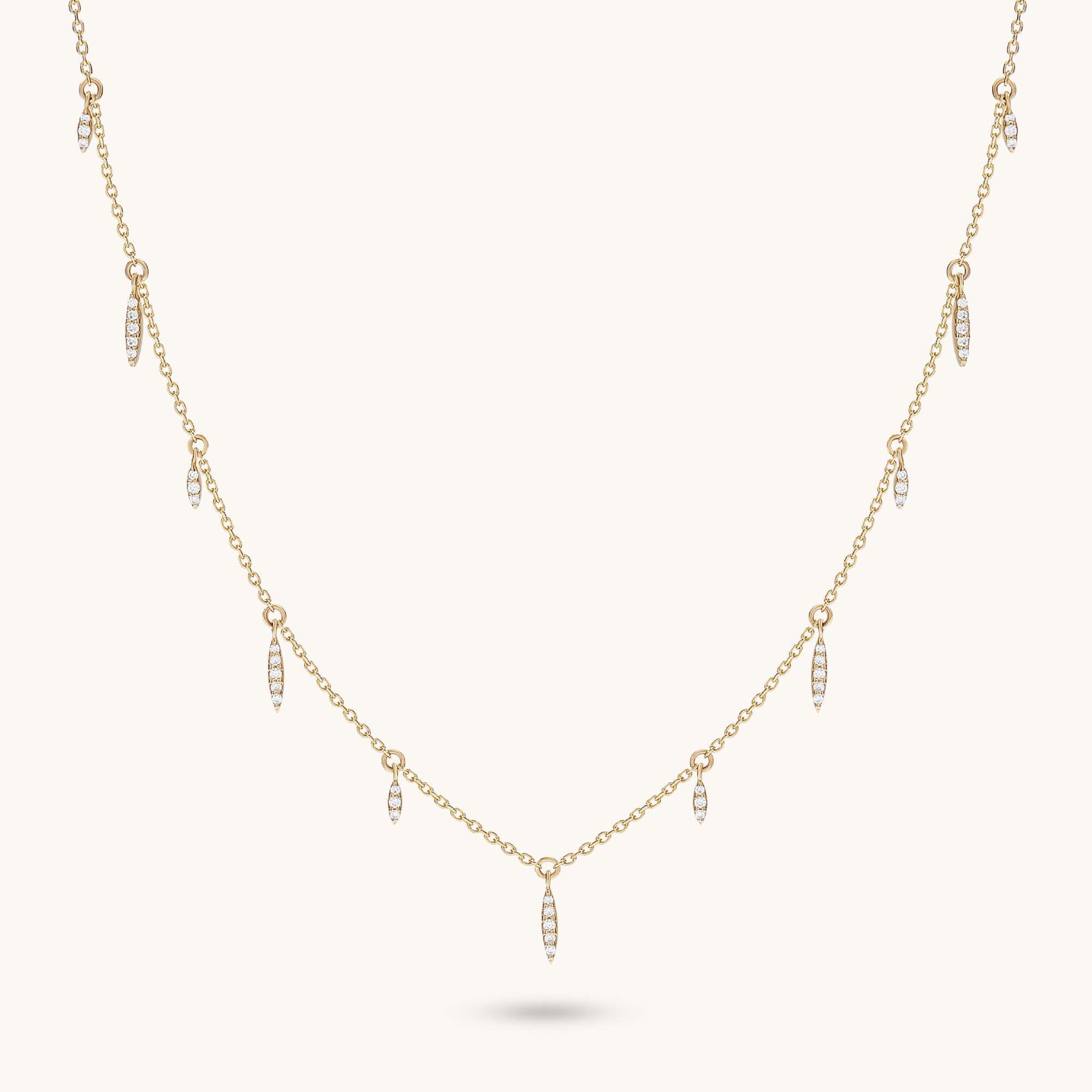 Marquise Station Drop Necklace in 14K Solid Gold