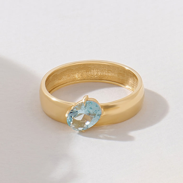 Norm Aquamarine Gemstone Band Ring in Solid Gold