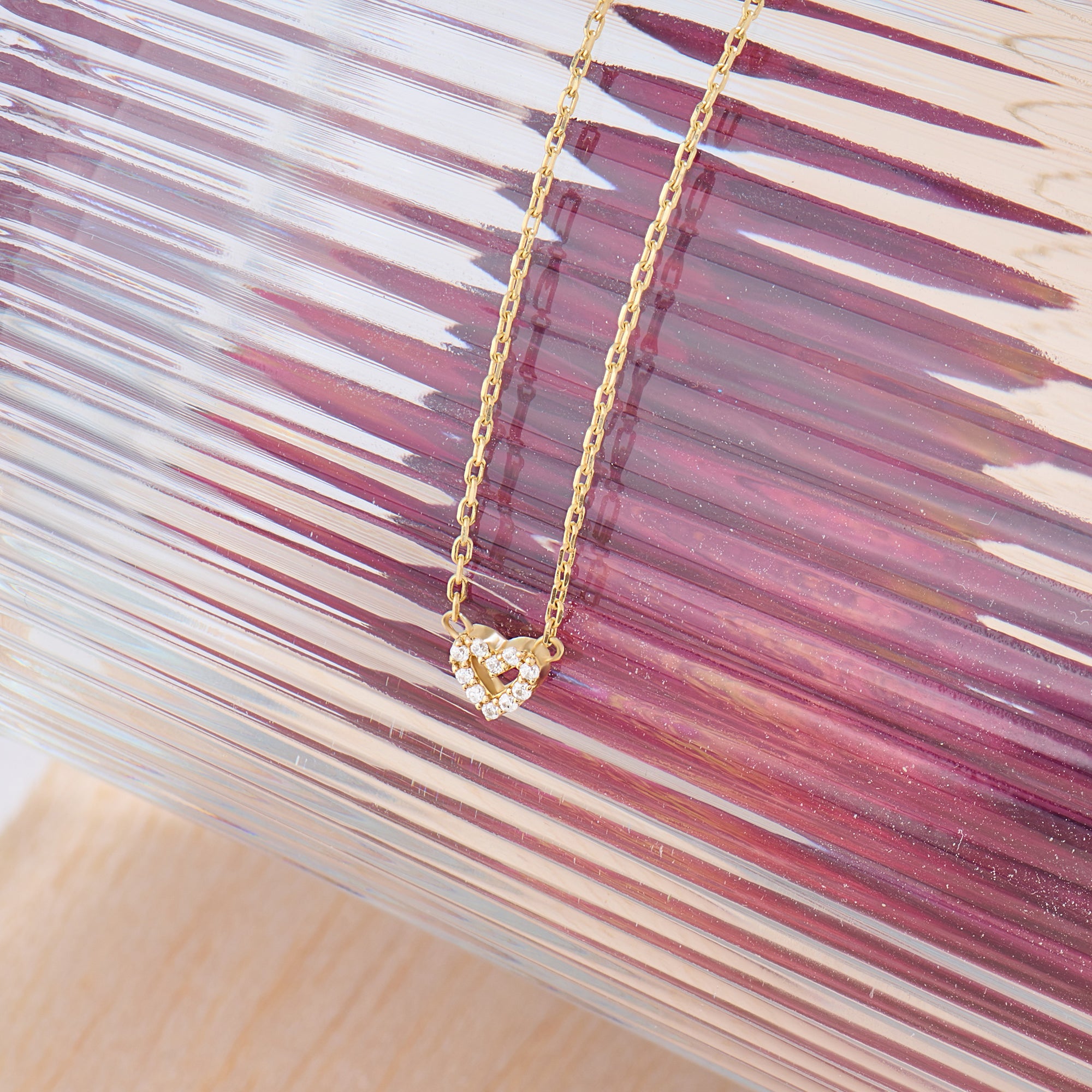 14K Real Gold Minimal Pave Heart Layering Necklace