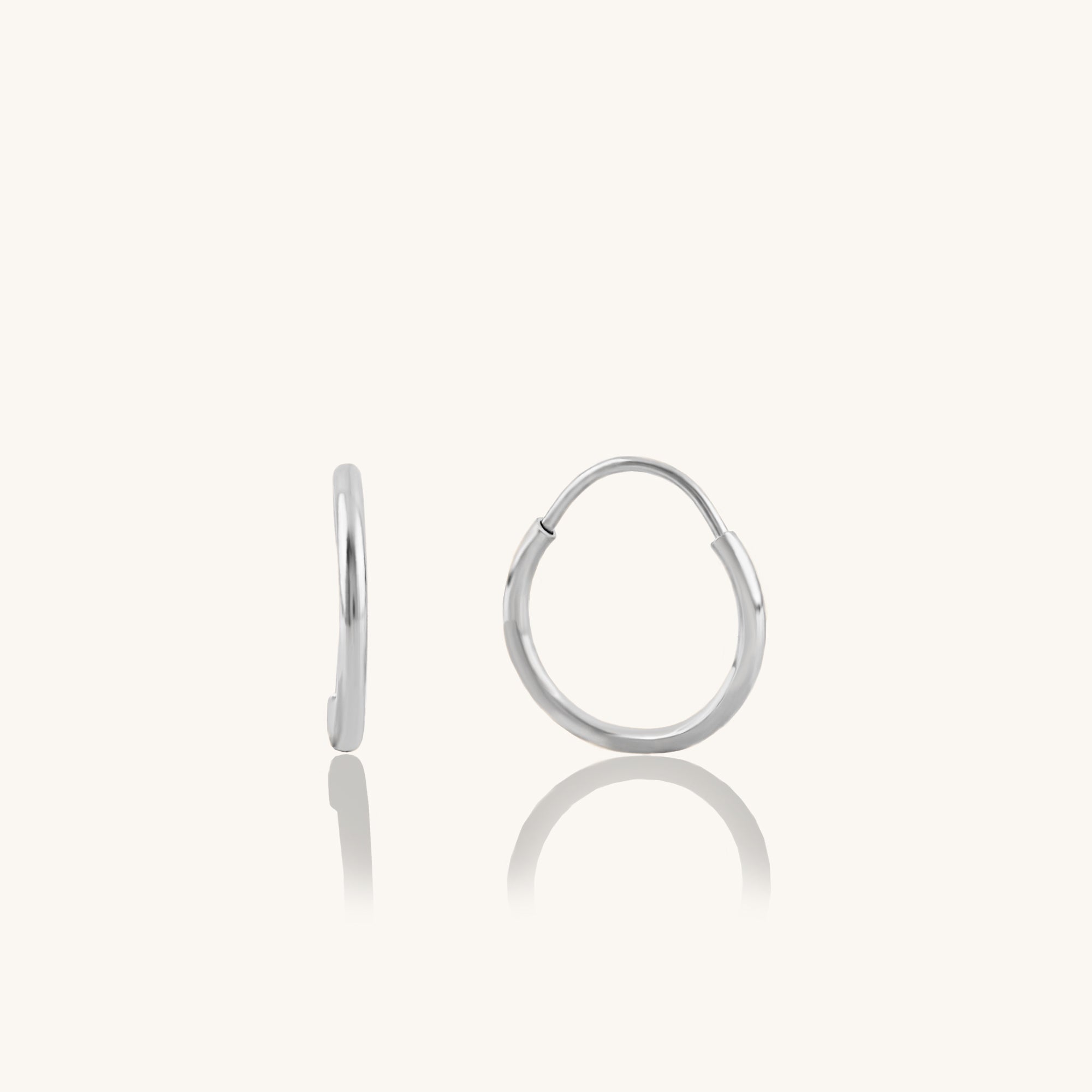 14k Real White Gold Thin Endless Mini Hoop Earrings