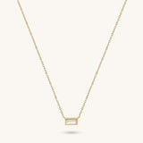14K Real Gold Minimalist Baguette Necklace for Women