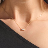 14k Solid Gold Baguette Solitaire Necklace