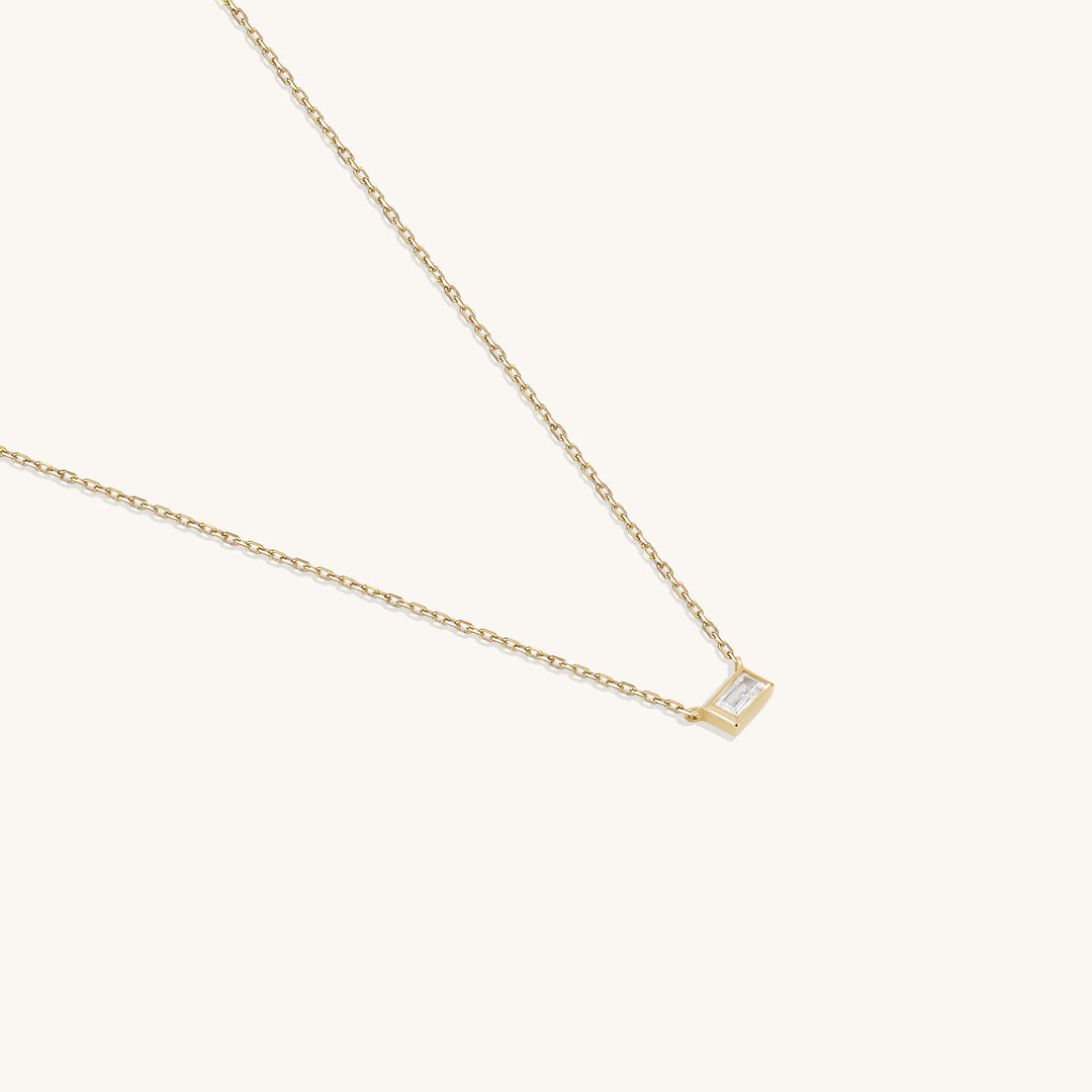 14k Solid Gold Minimal Baguette Layering Necklace