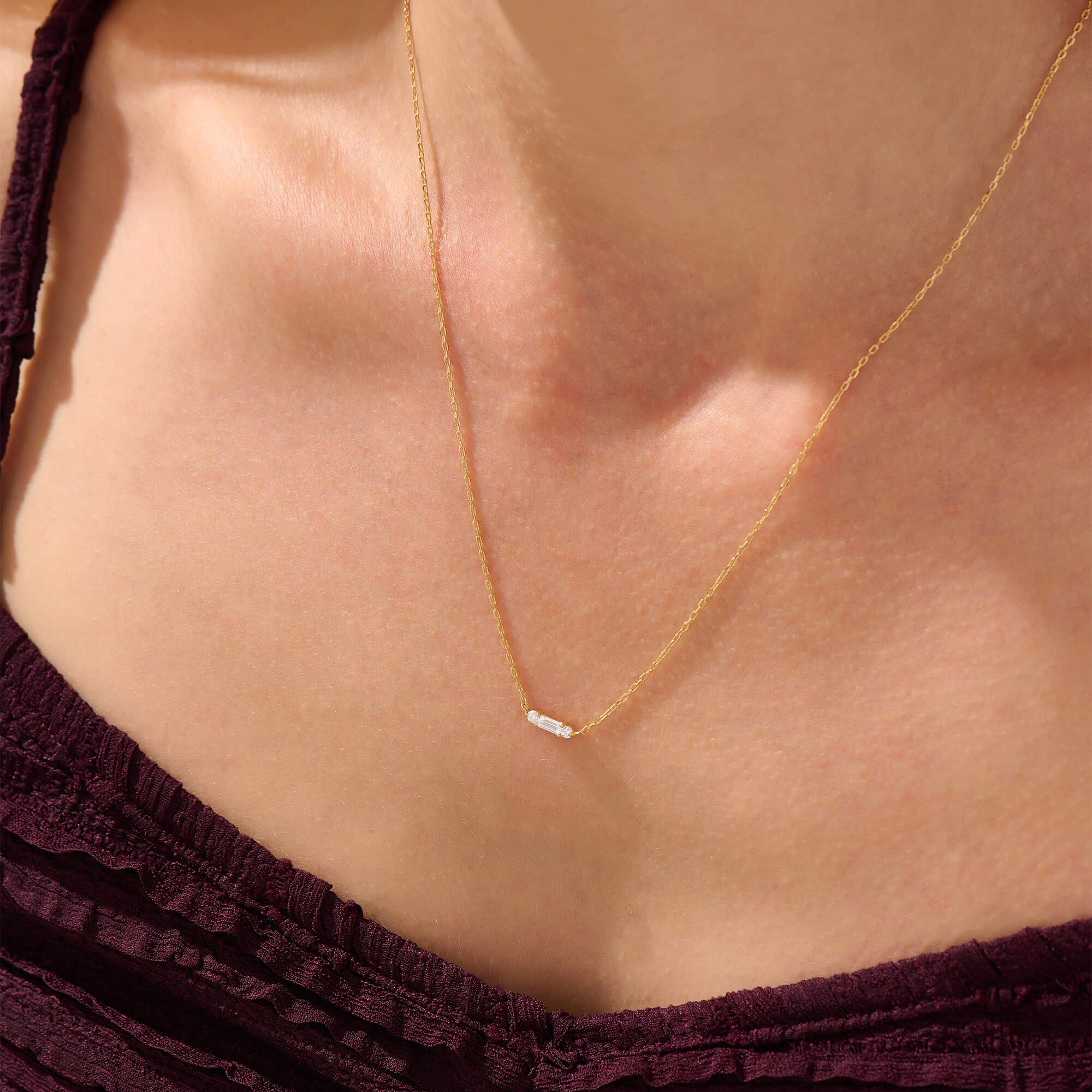 Women's Minimalist Baguette Necklace in 24K Gold Vermeil