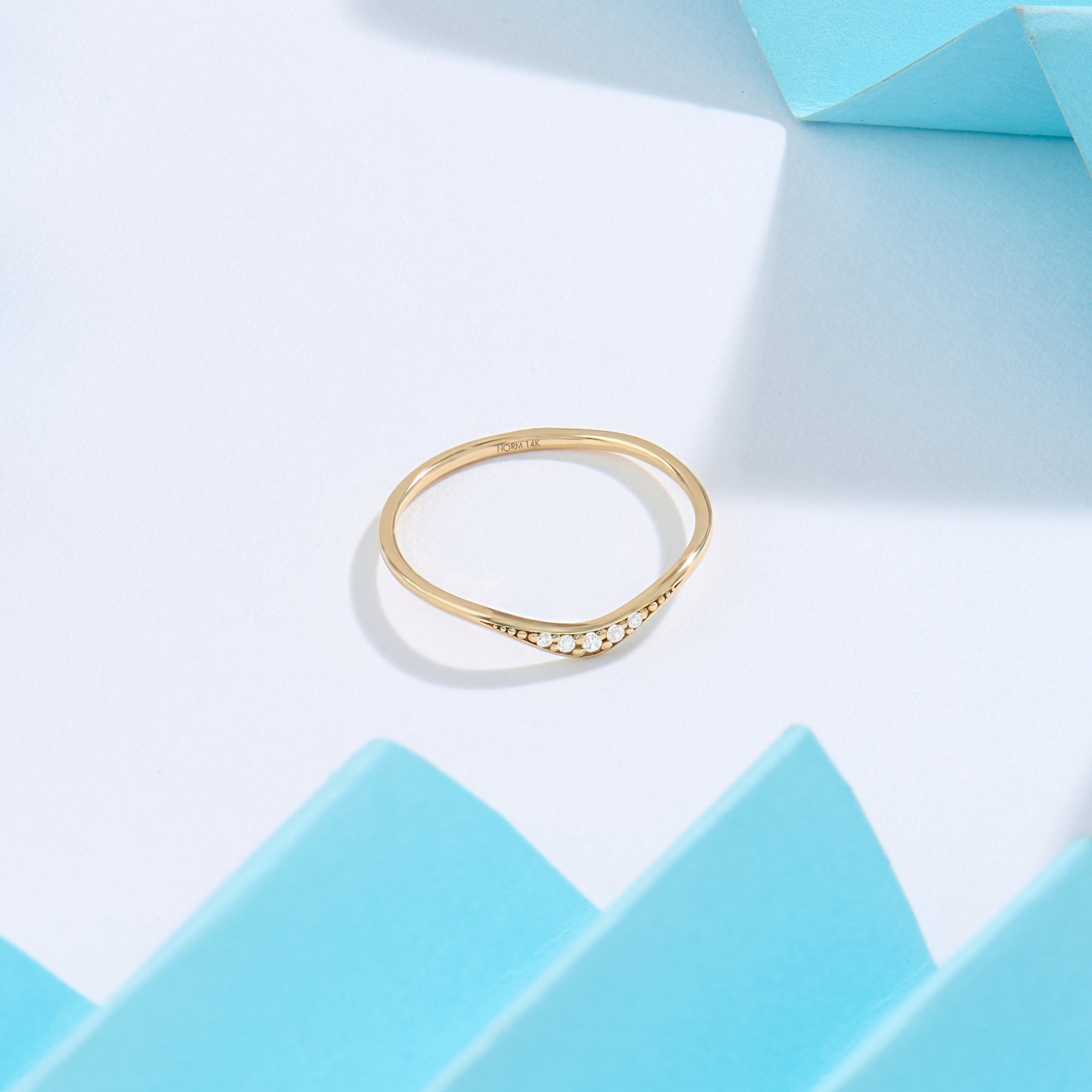 14K Real Yellow Gold 0.06ctw Diamond Curve Stacking Ring