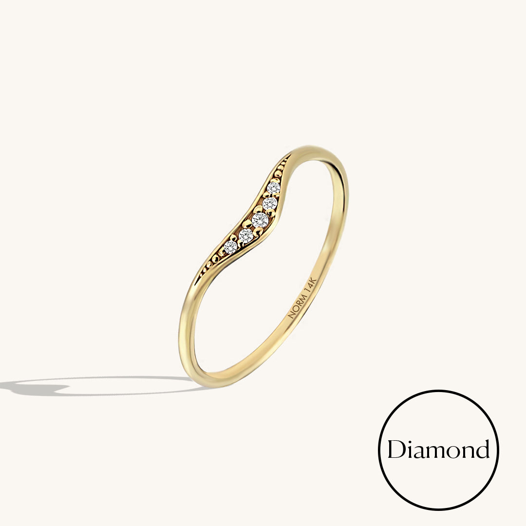14k Real Gold Minimalist Diamond Curved Stacking Wedding Ring