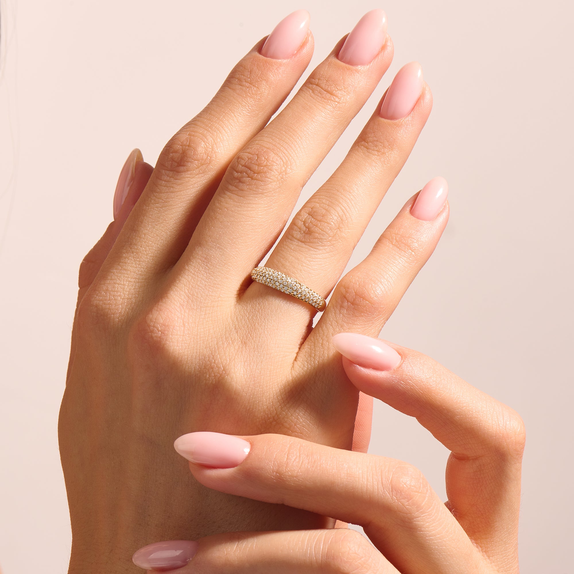 0.26ctw Diamond Pave Minimalist 14k Real Gold Dome Ring