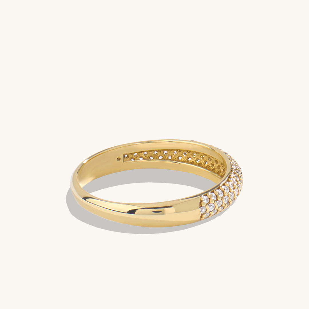 14K Real Yellow Gold 0.26ctw Diamond Pave Dome Ring
