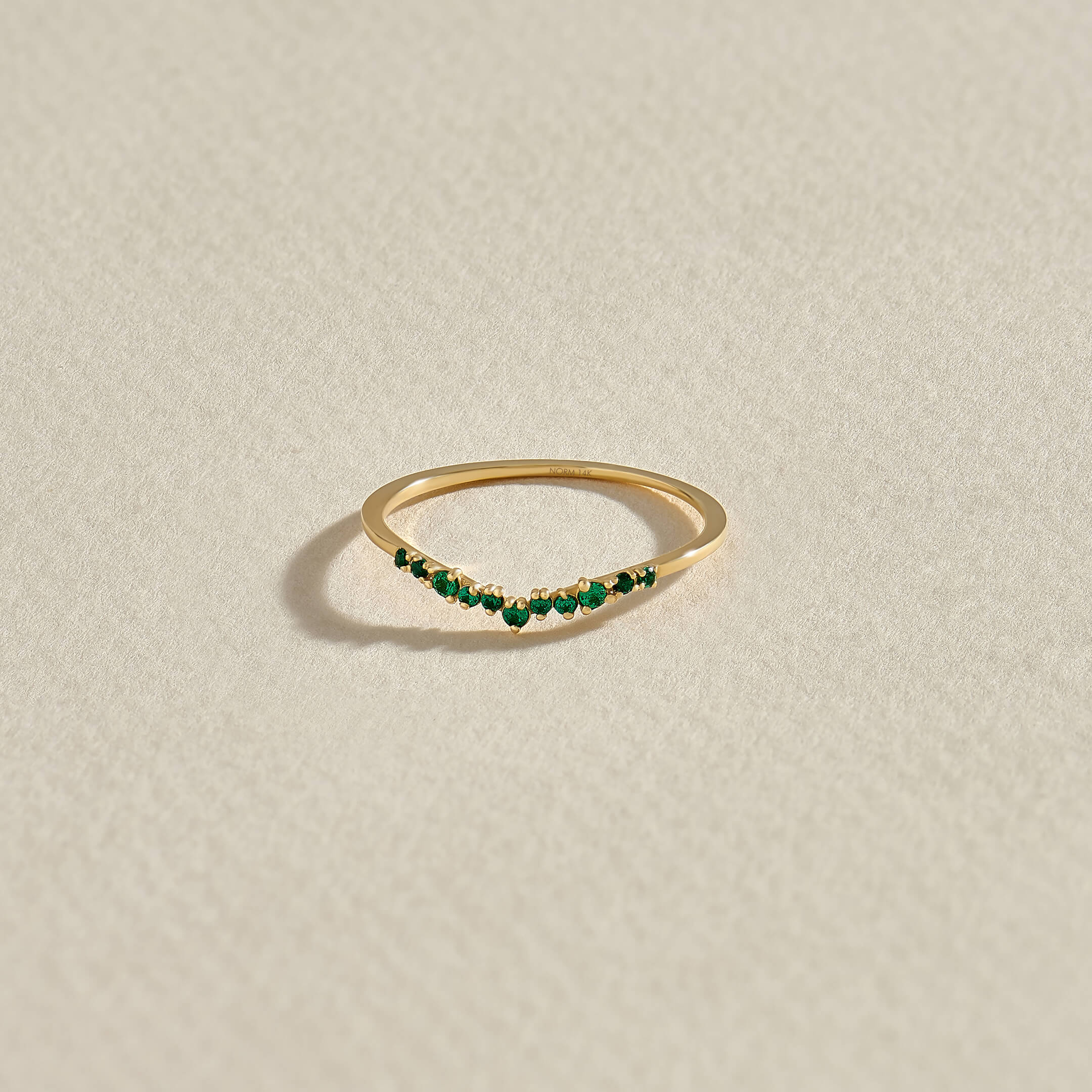 Minimalist Emarald Curve Ring in 14k Solid Gold