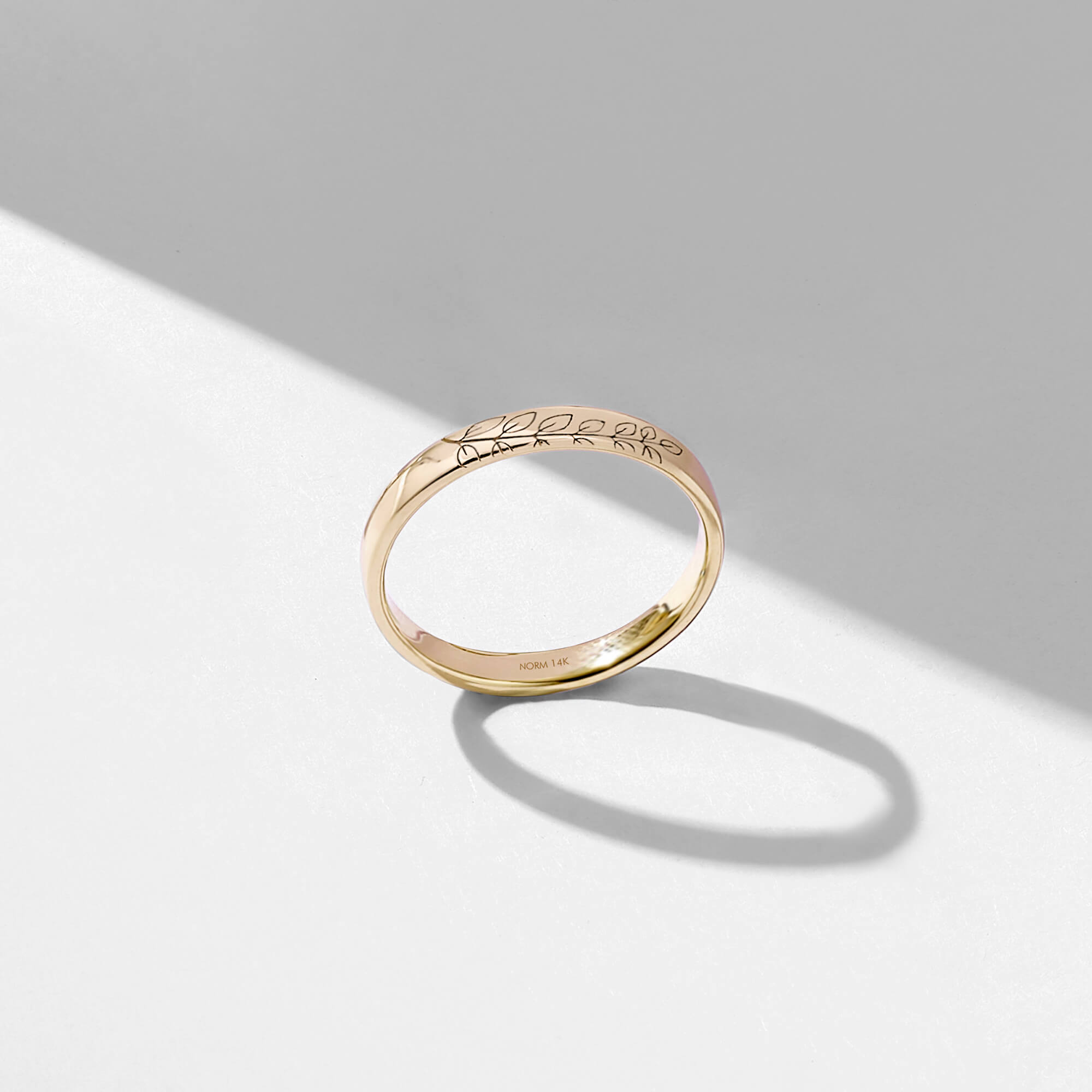 14K Real Gold Minimalist Leaf Band Ring