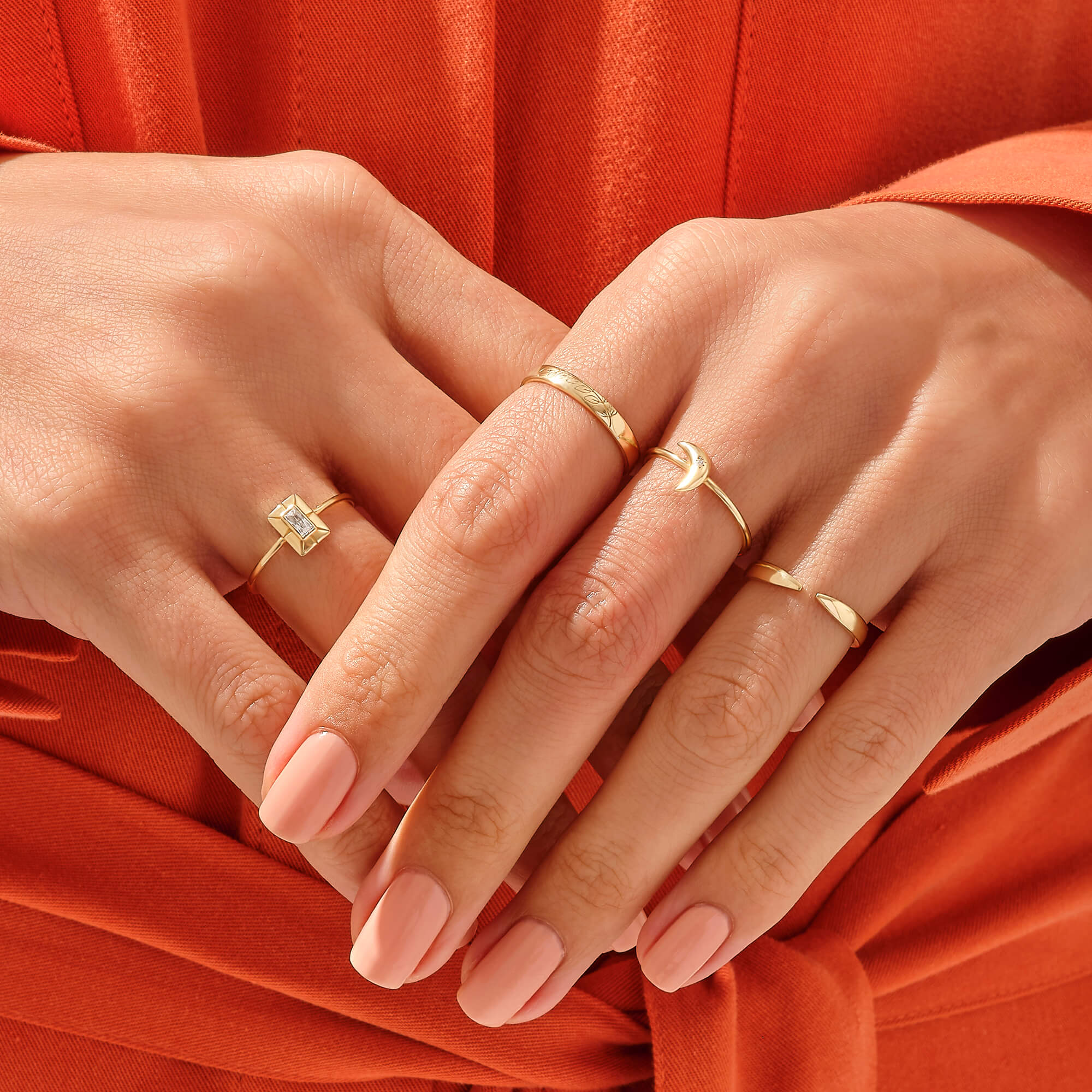 14K Solid Gold Minimalist Leaf Band Ring