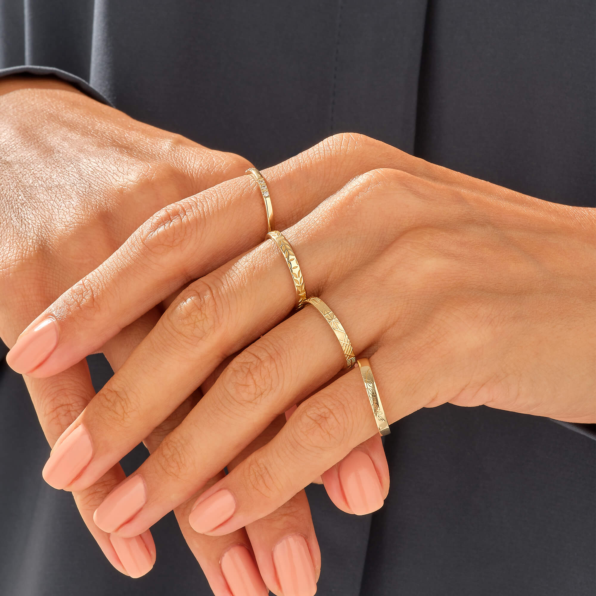 14K Solid Yellow Gold Minimalist Leaf Band Ring