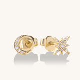 Women's Moon and Star Stud Earrings in 14k Solid Gold