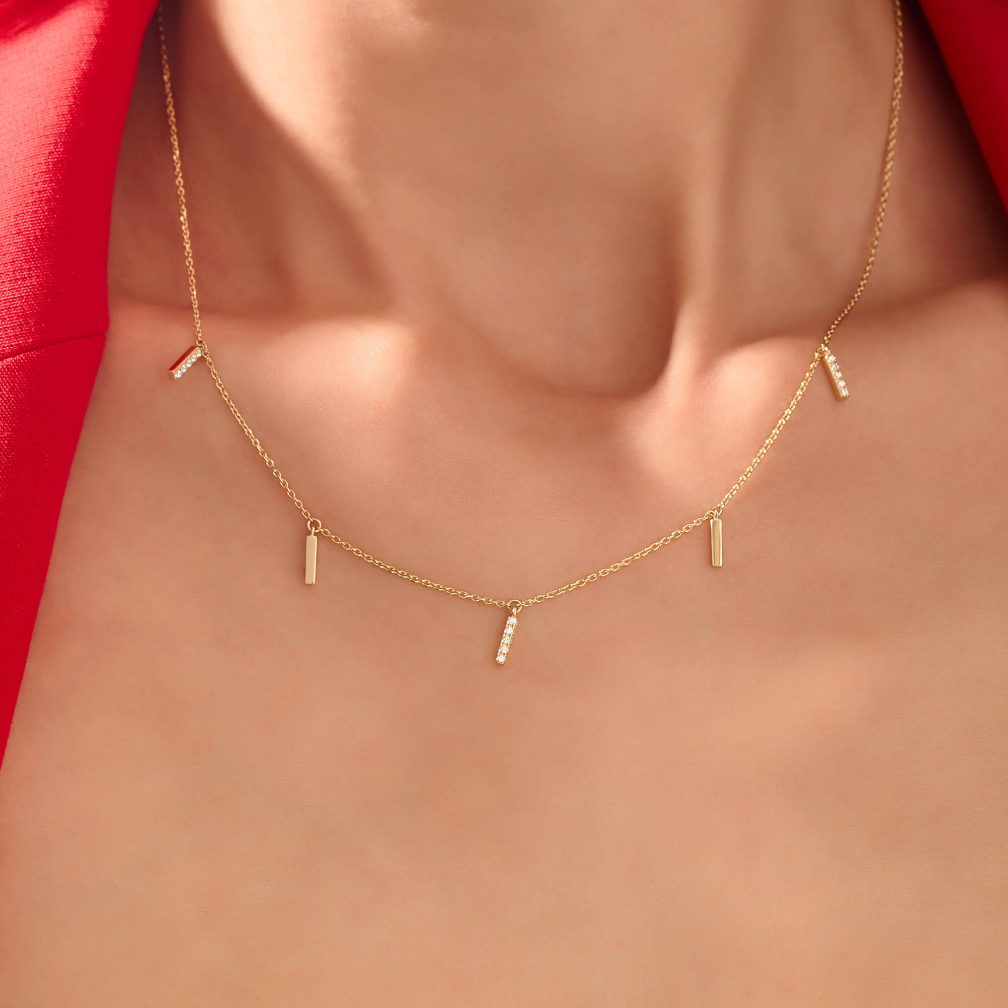 Women's Multi Bar Necklace in 14K Solid Yellow Gold