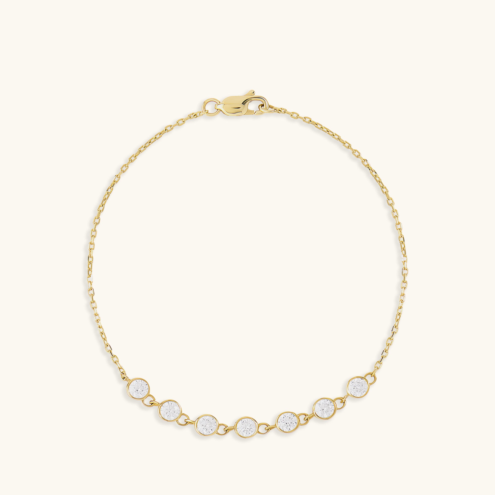 14K Solid Gold Bezel Pave Chain Bracelet for Women