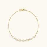 14K Solid Gold Bezel Pave Chain Bracelet for Women