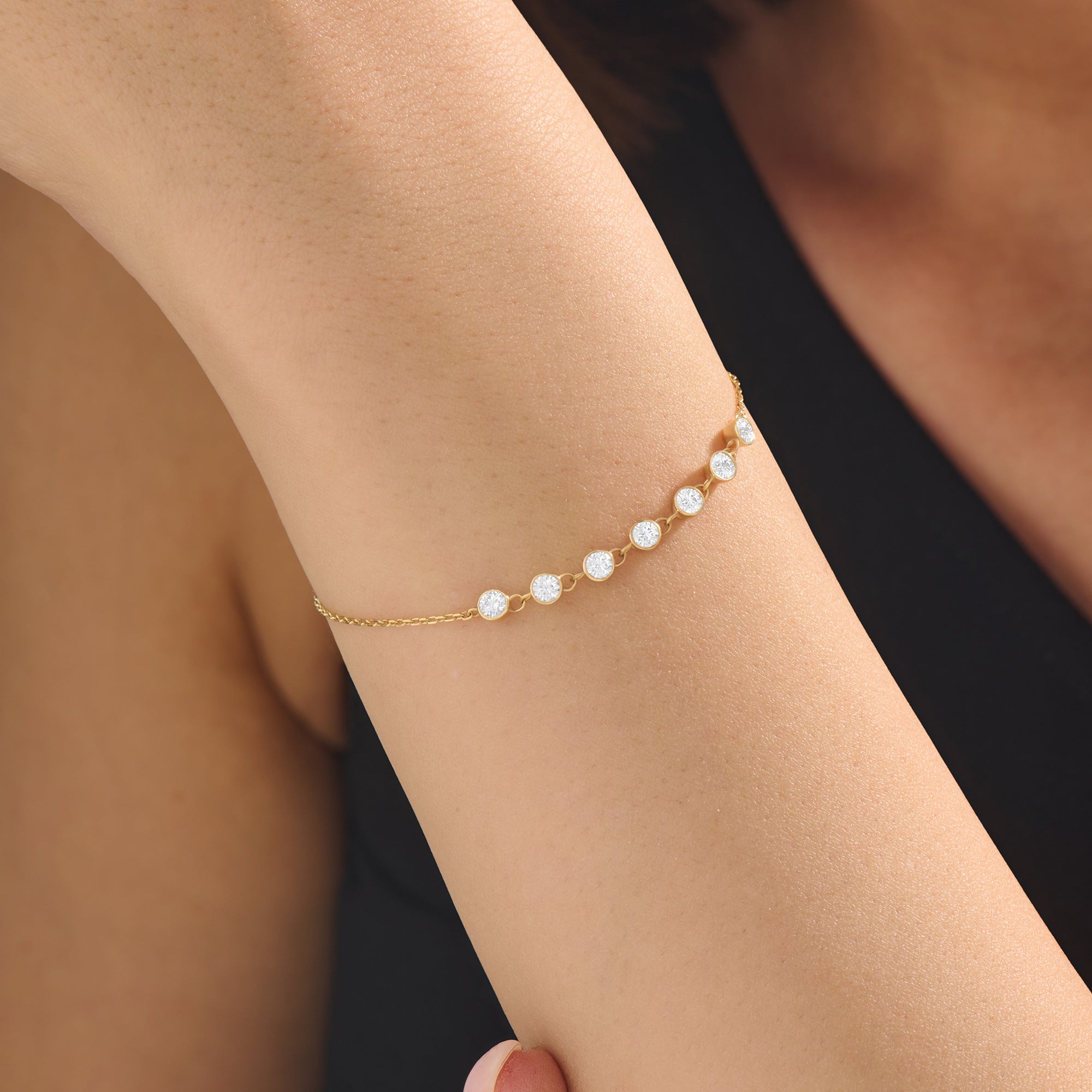 14K Real Gold Bezel Pave Chain Bracelet