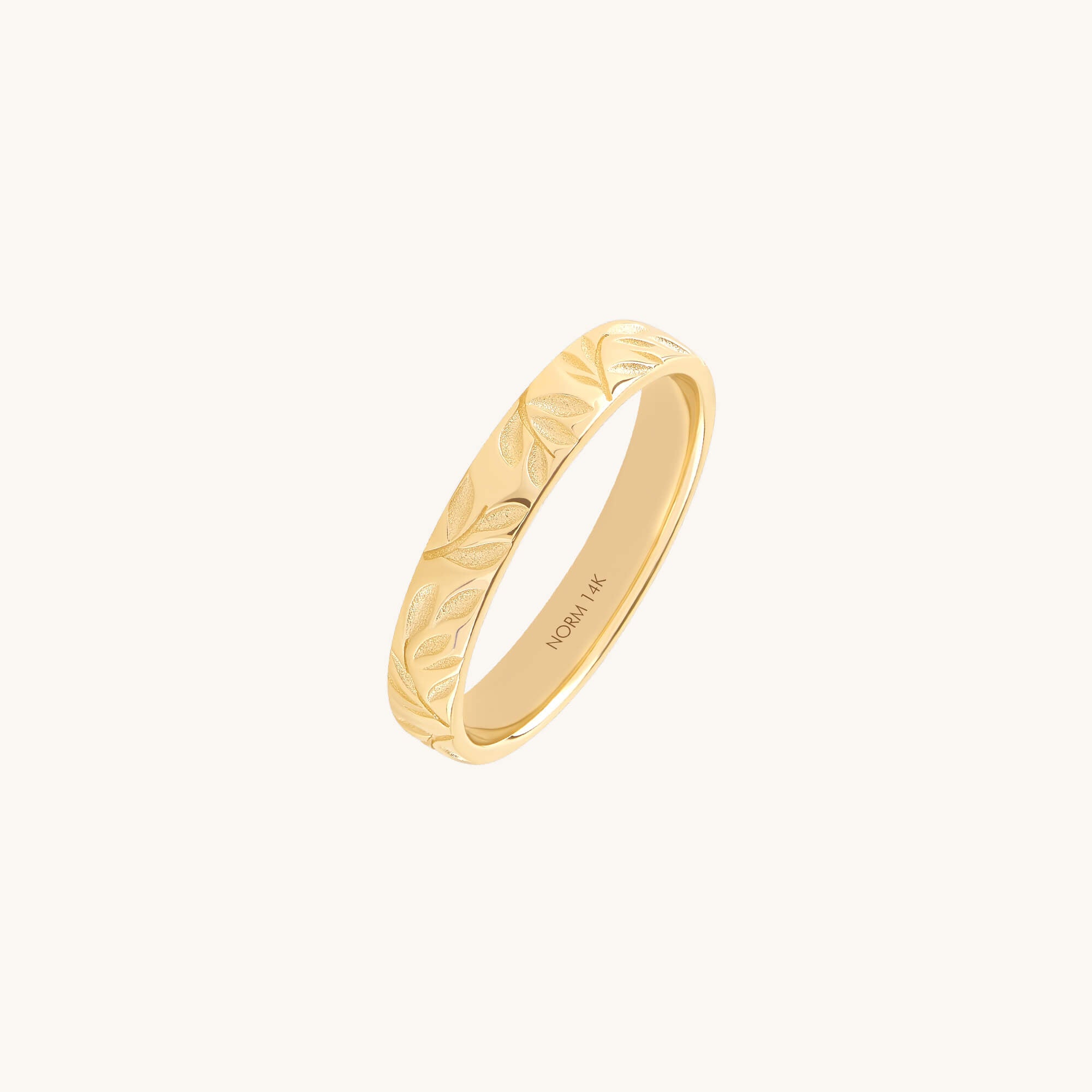 14K Solid Yellow Gold Olive Branch Wedding Band Ring