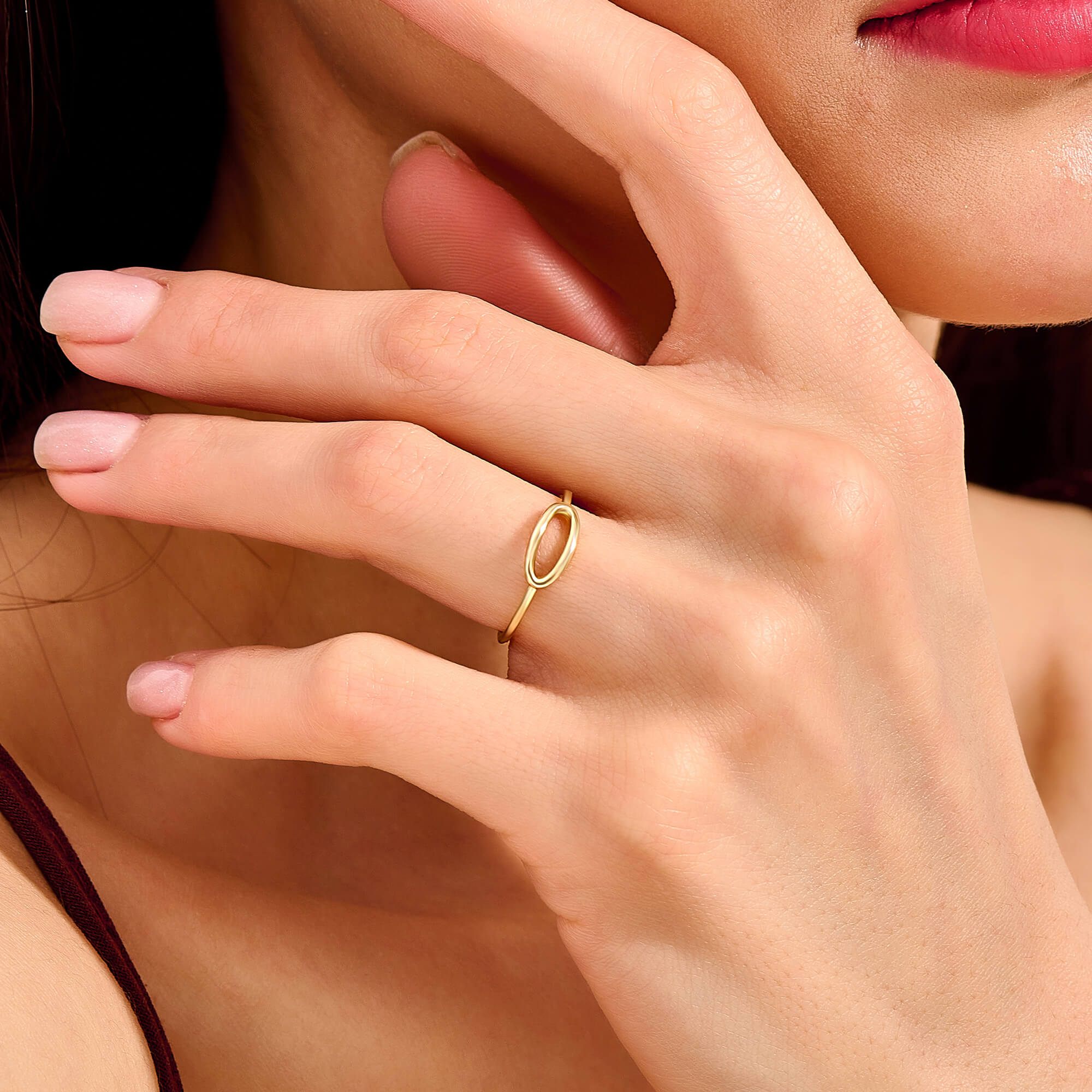 Open Oval Stacking Ring in 14K Solid Gold