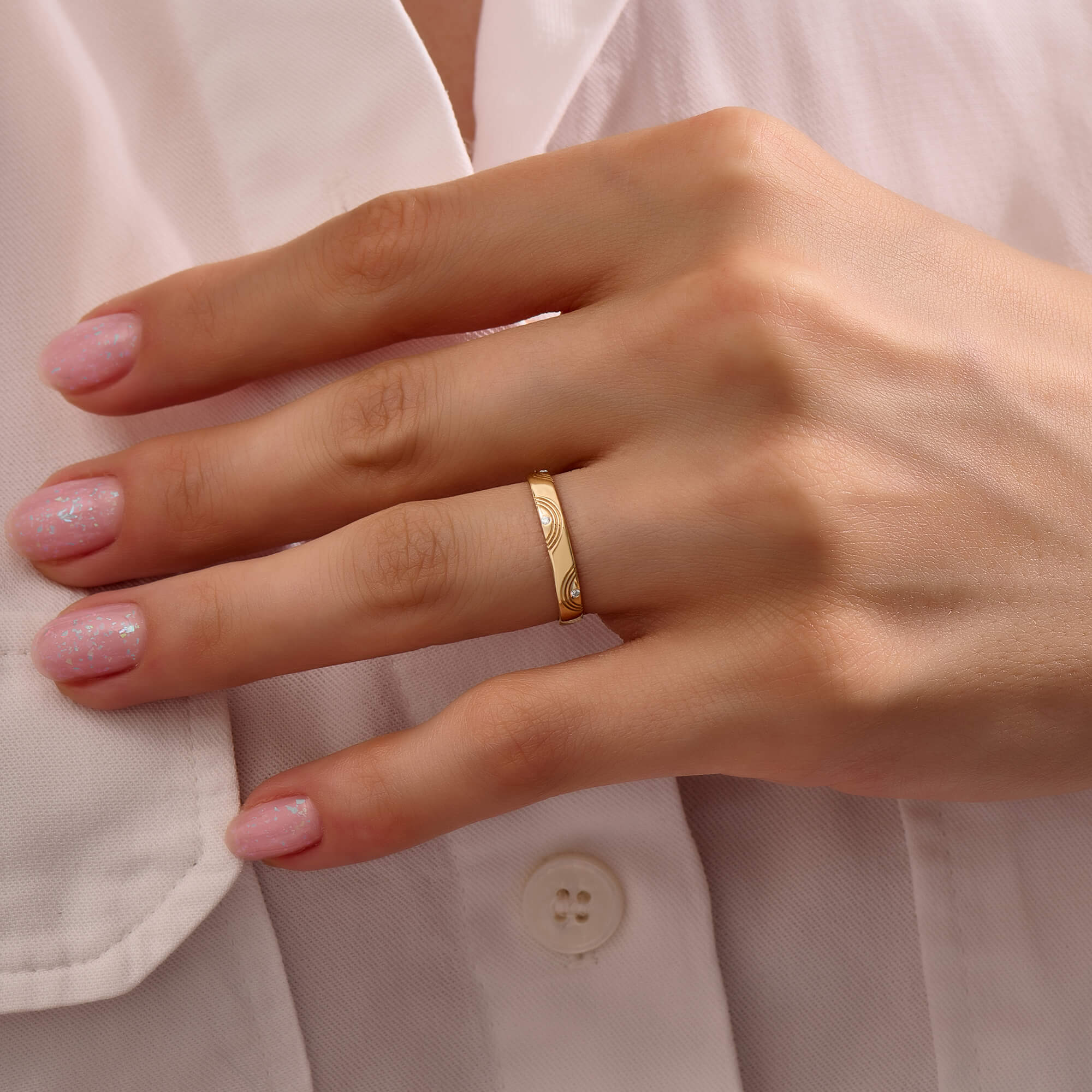 Women's Orbit Band Ring with Diamonds in Solid Gold