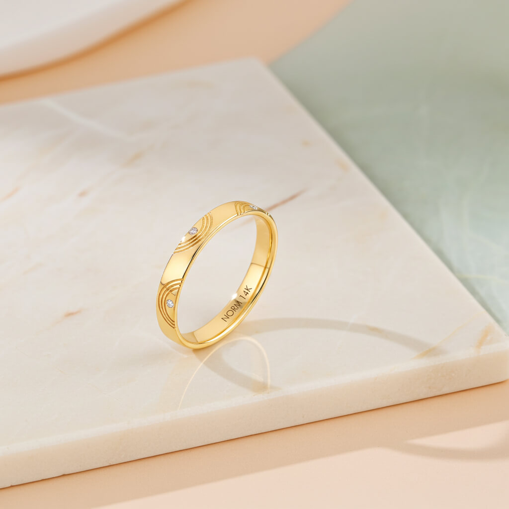 Orbit Lines Design Diamond Band Ring in Solid Yellow Gold