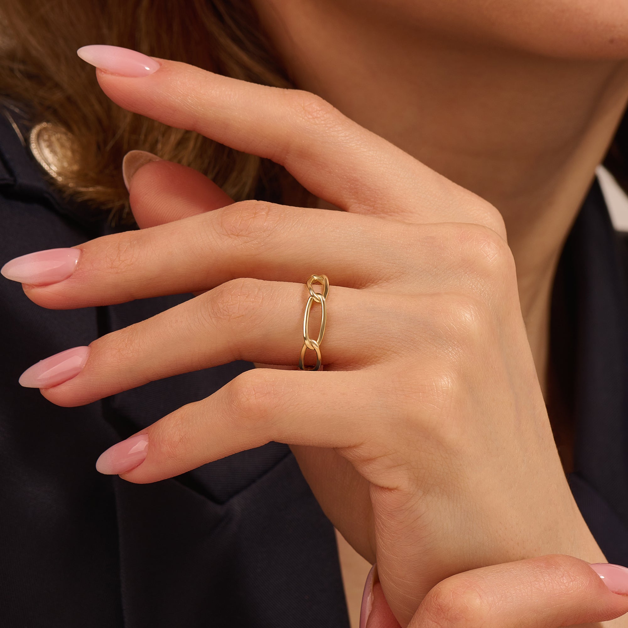 Women's 14k Real Gold Oval Cable Chain Ring