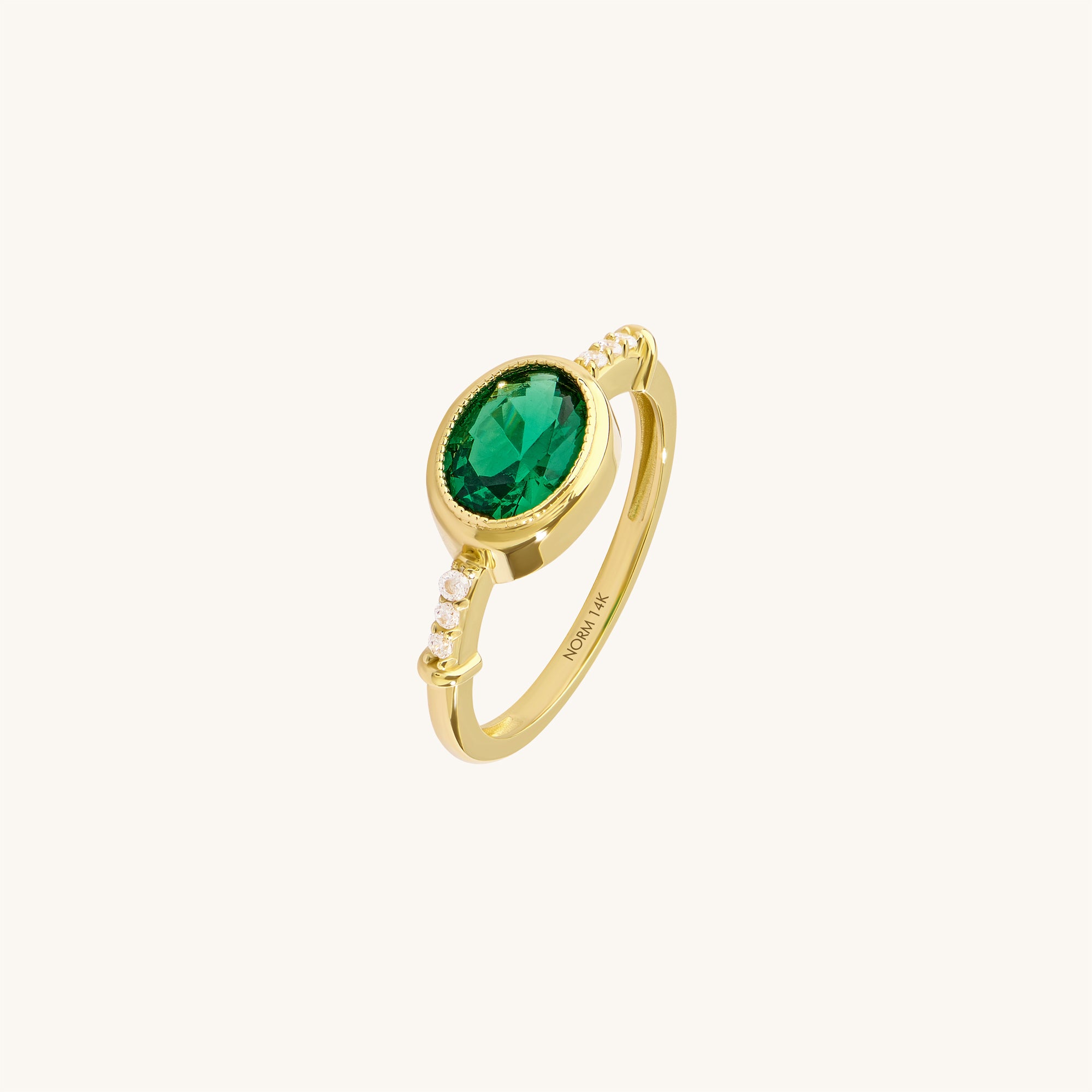 Real 14K Gold Bezel Set Oval Emerald Ring