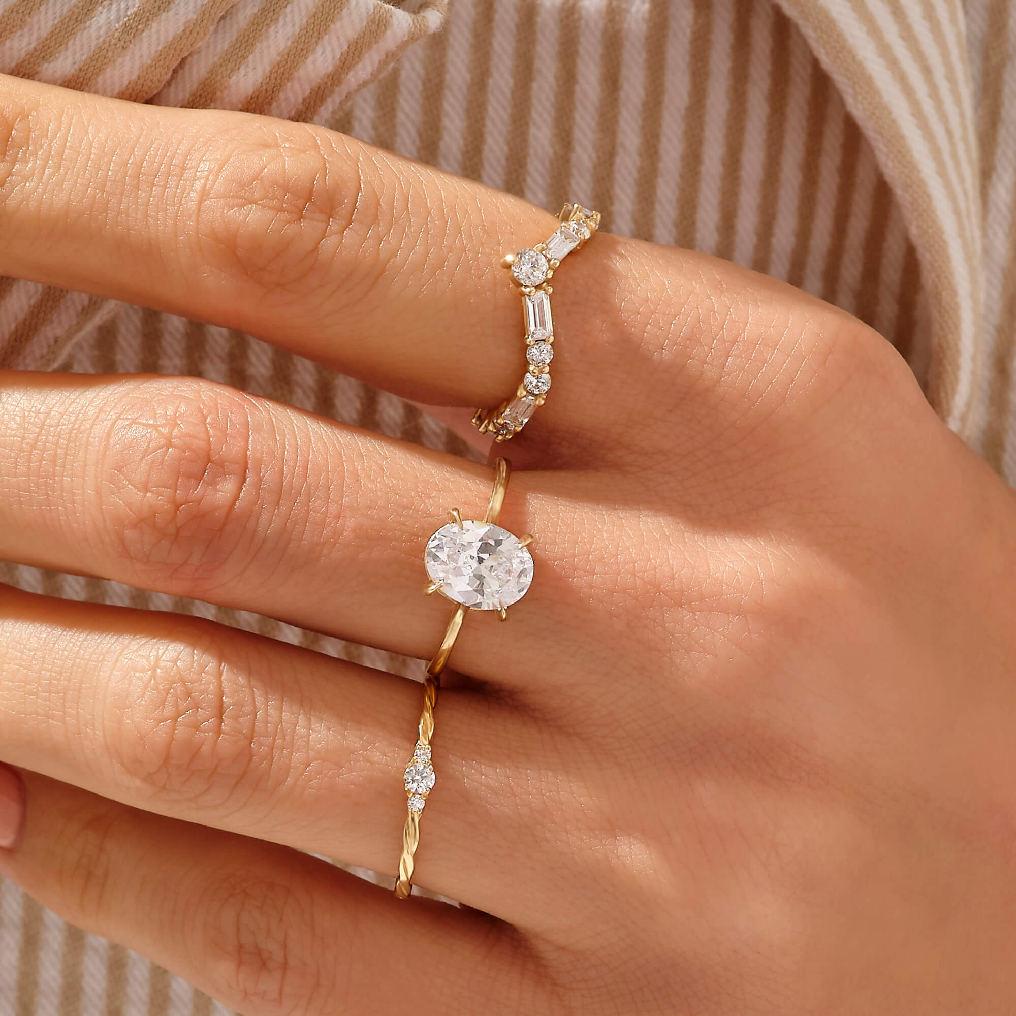 14K Real Gold Oval-Cut CZ Diamond Engagement Ring