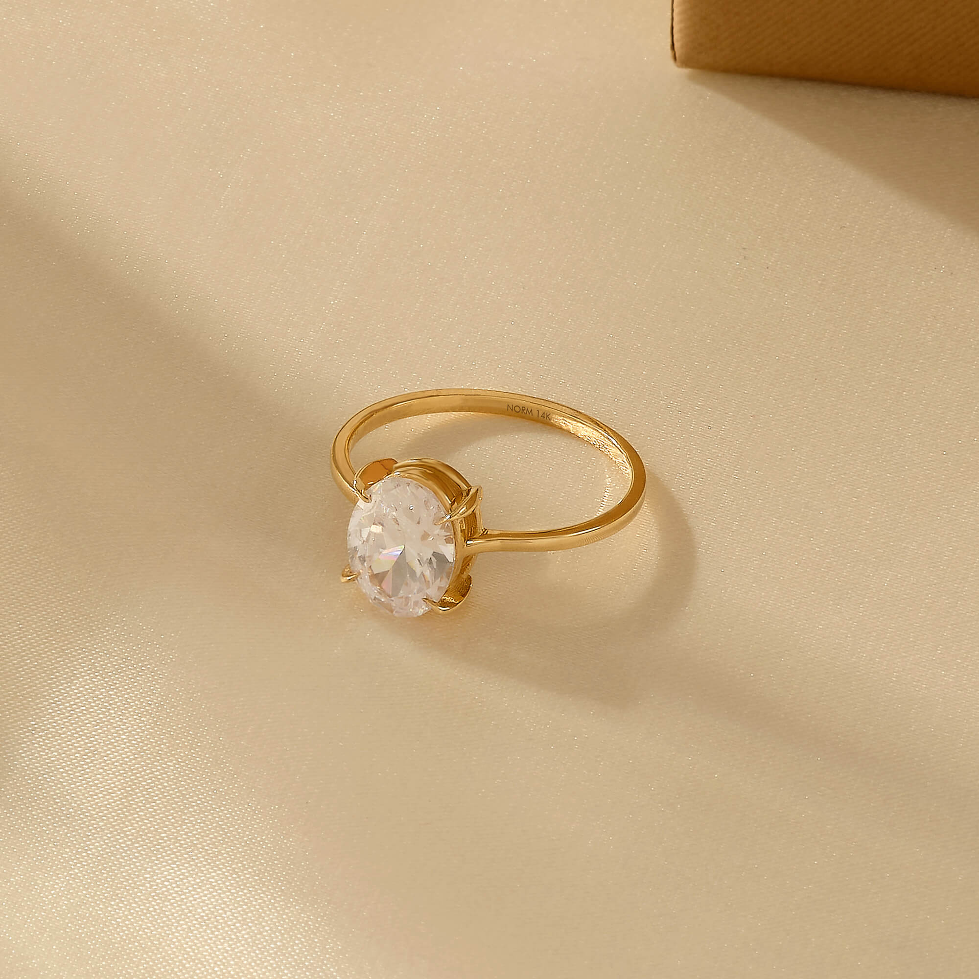 14K Solid Yellow Gold Oval-Cut CZ Diamond Solitaire Ring