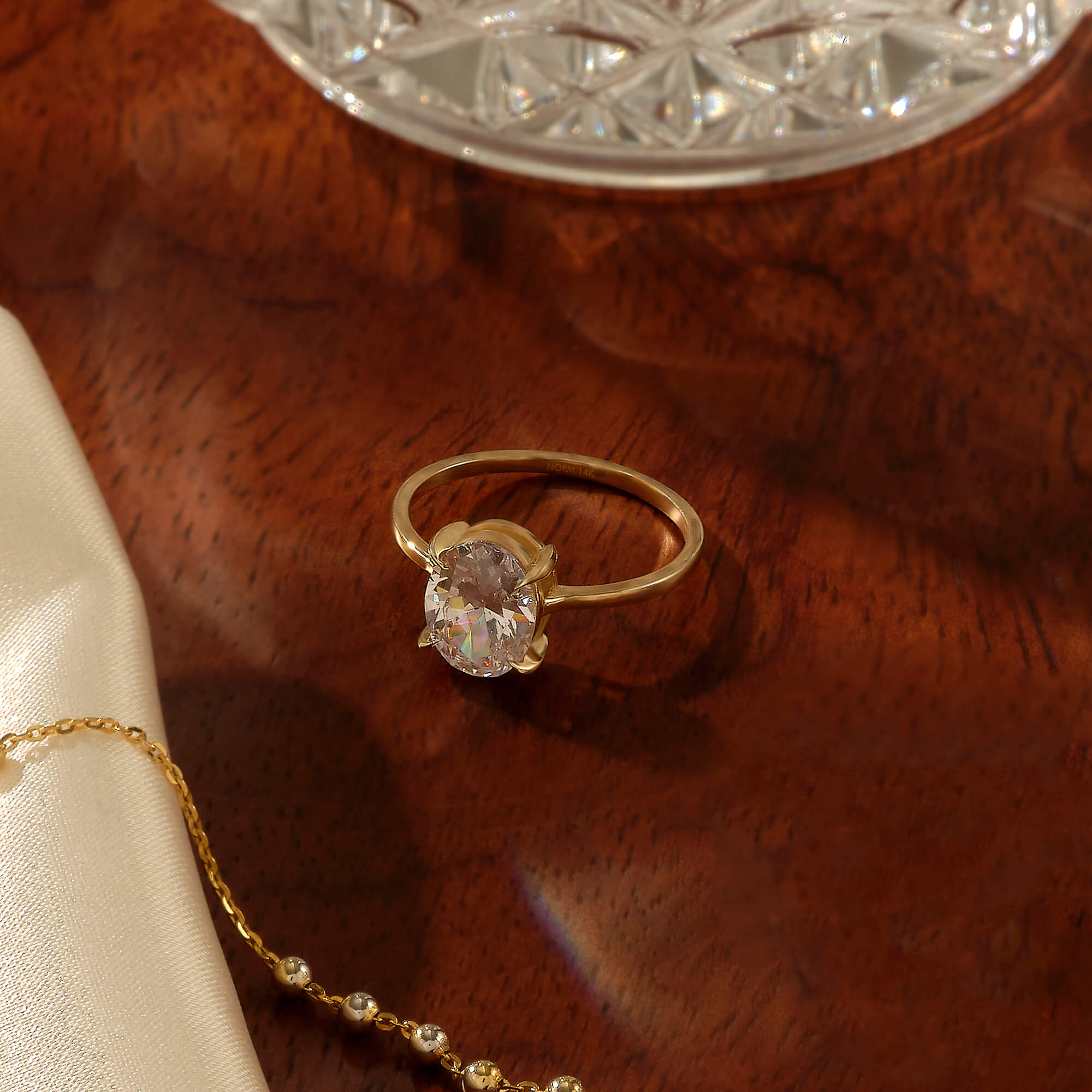 14K Real Yellow Gold Oval-Cut CZ Diamond Solitaire Ring