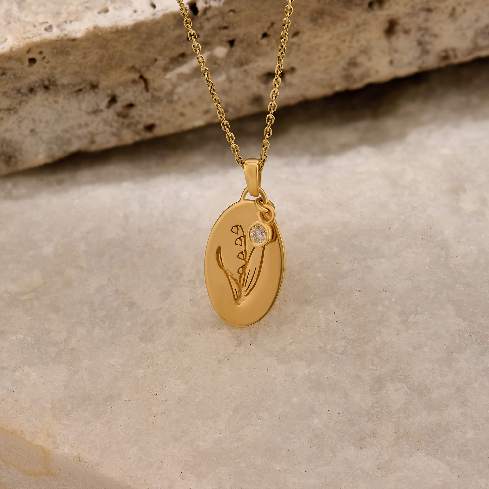 24K Gold Vermeil Oval Lily of the Valley Motif Necklace