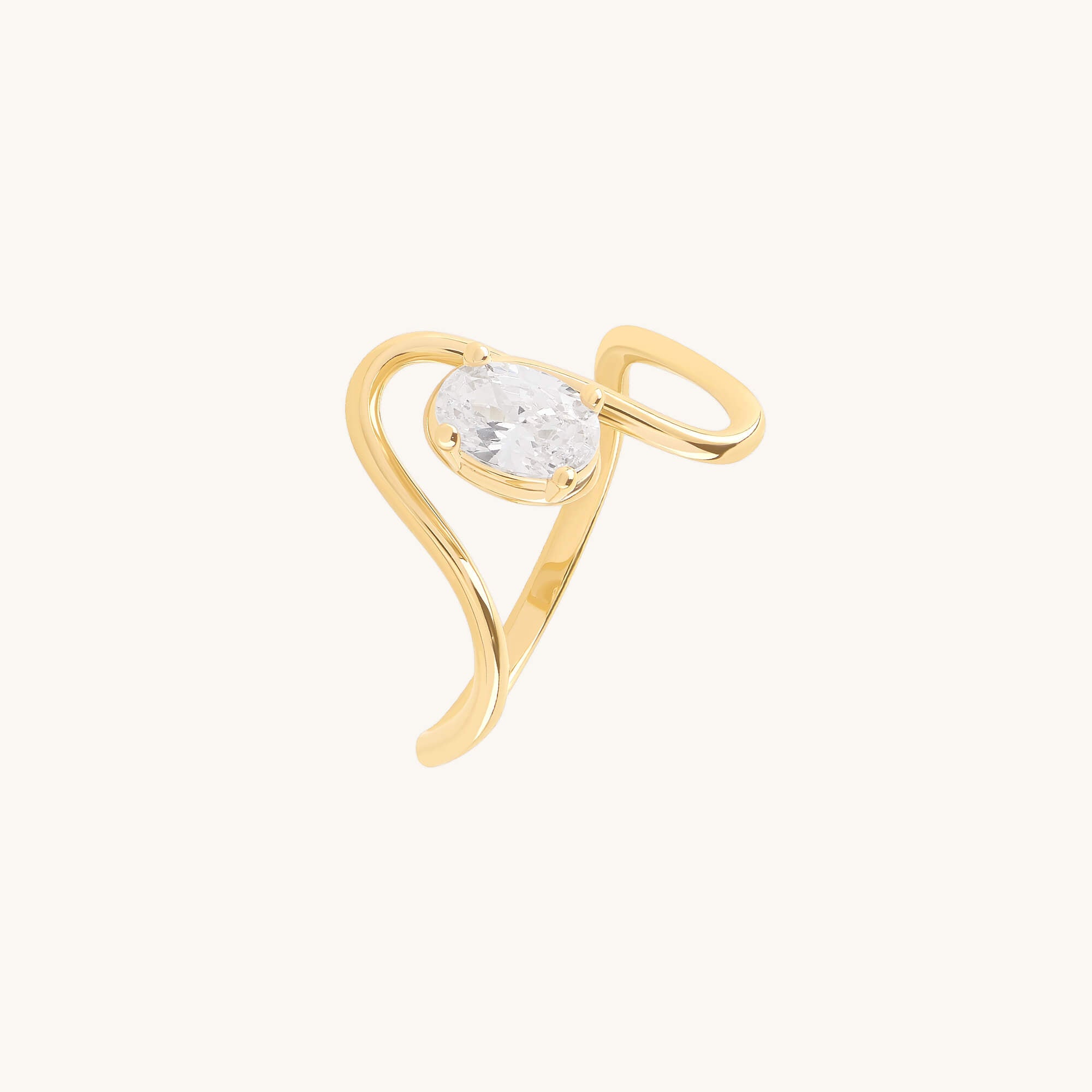 Oval Moissanite Solitaire Swirl Ring in Yellow Solid Gold