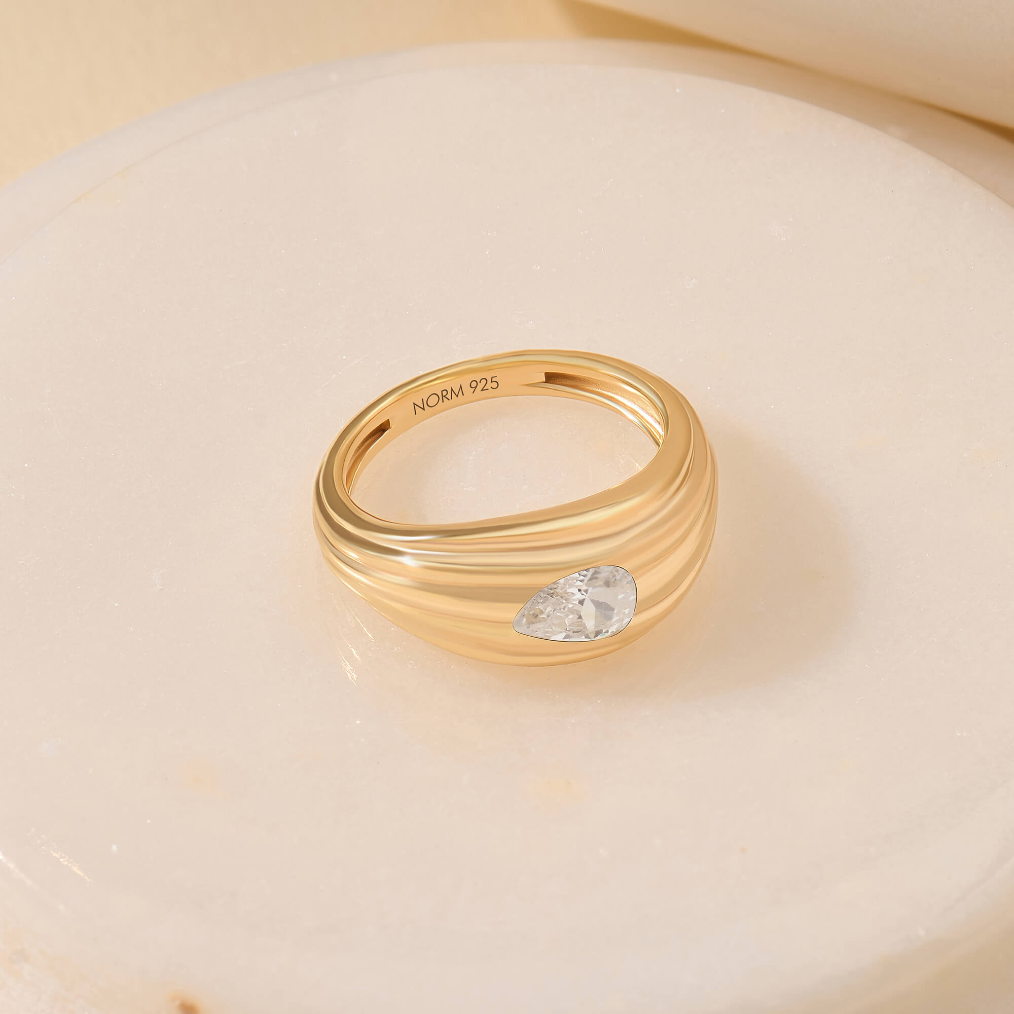 Oval Ribbed Design Ring in 24K Gold Vermeil