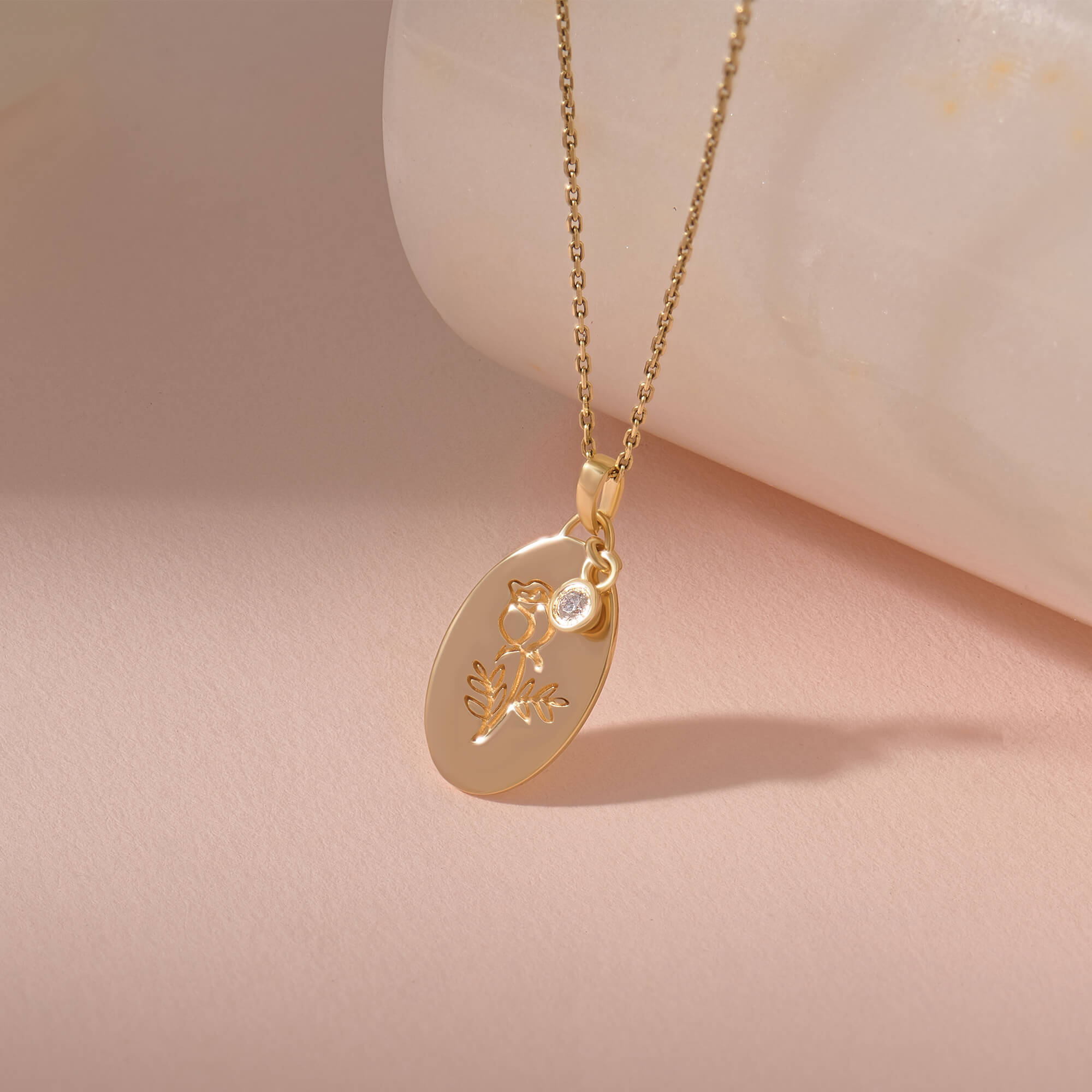 Oval Rose Engraved 24K Gold Vermeil Necklace