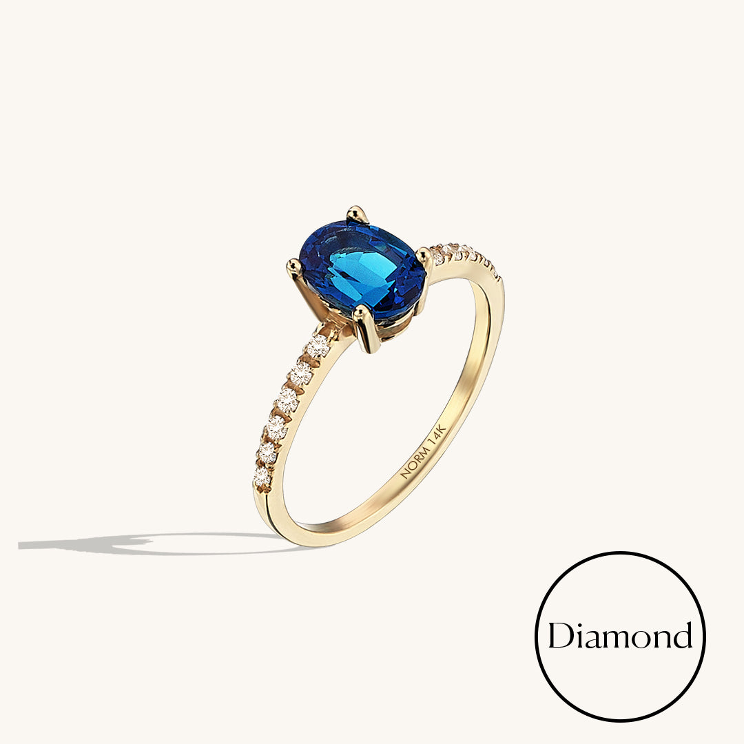 0.66ct Oval Cut Sapphire Solitaire Ring Pave with Diamonds in 14k Gold