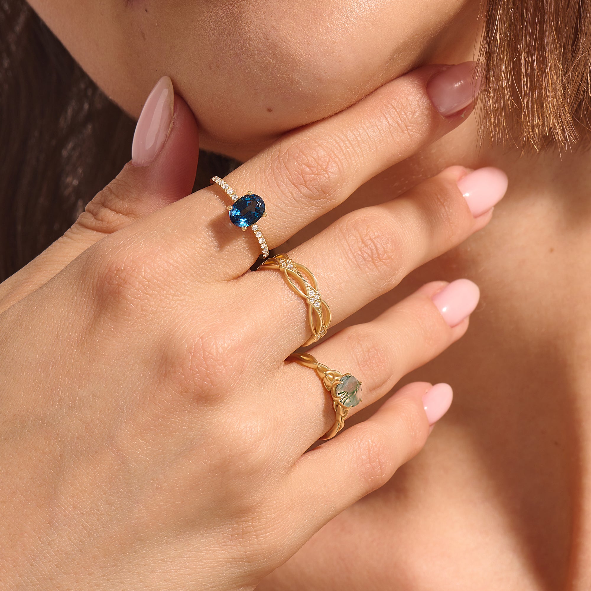 0.66ct Lab Grown Sapphire Solitaire Ring, 0.16ctw Diamond Pave 14k Real Yellow Gold Band