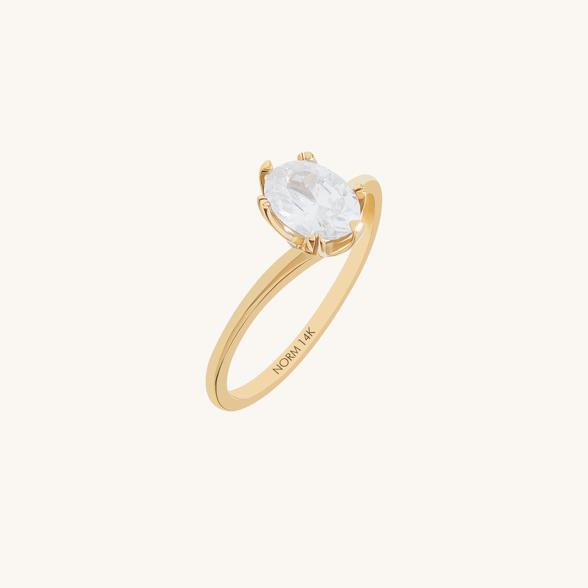 Oval Solitaire Ring in 14K Real Yellow Gold