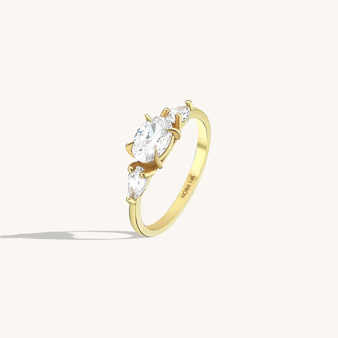 14K Real Gold Oval Triology East-West Engagement Ring