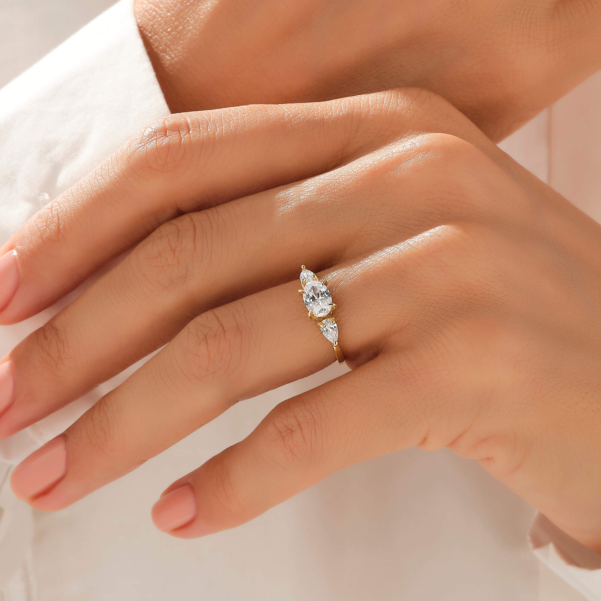 14K Solid Gold Oval Triology East-West Engagement Ring