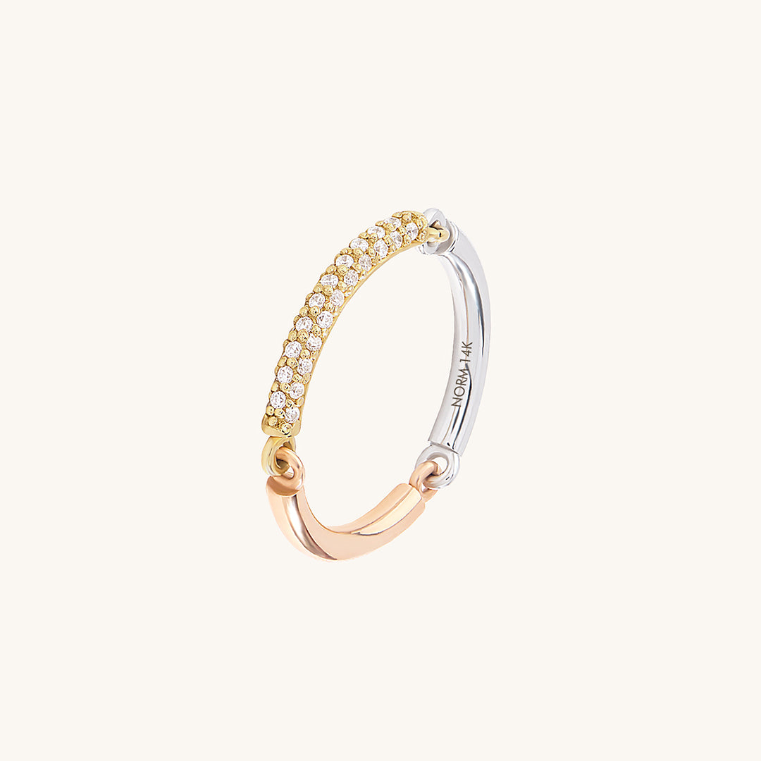 14K Gold Trio Colors Pave Stackable Band Ring