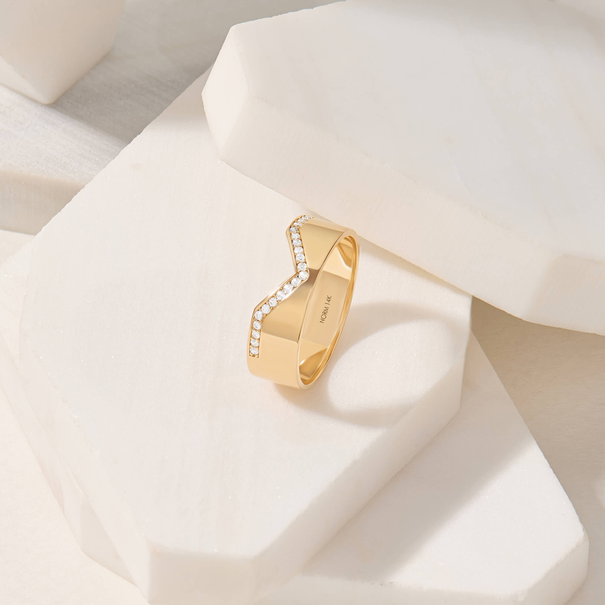 Women's Paved Chevron Band Ring in Solid Yellow Gold